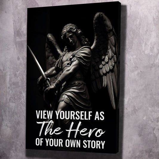 Archangel Statue - Hero of Your Own Story Quote Wall Art | Inspirational Wall Art Motivational Wall Art Quotes Office Art | ImpaktMaker Exclusive Canvas Art Portrait