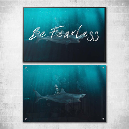 Be Fearless Shark Ride Art Wall Art | Inspirational Wall Art Motivational Wall Art Quotes Office Art | ImpaktMaker Exclusive Canvas Art Landscape