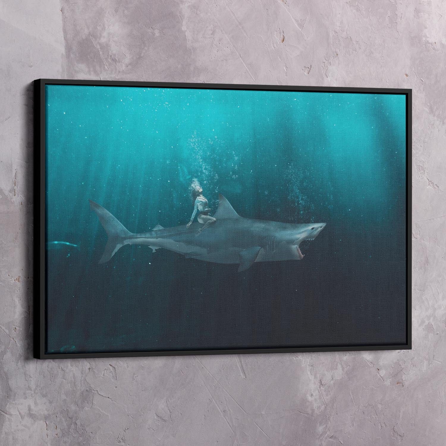 Be Fearless Shark Ride Art Wall Art | Inspirational Wall Art Motivational Wall Art Quotes Office Art | ImpaktMaker Exclusive Canvas Art Landscape