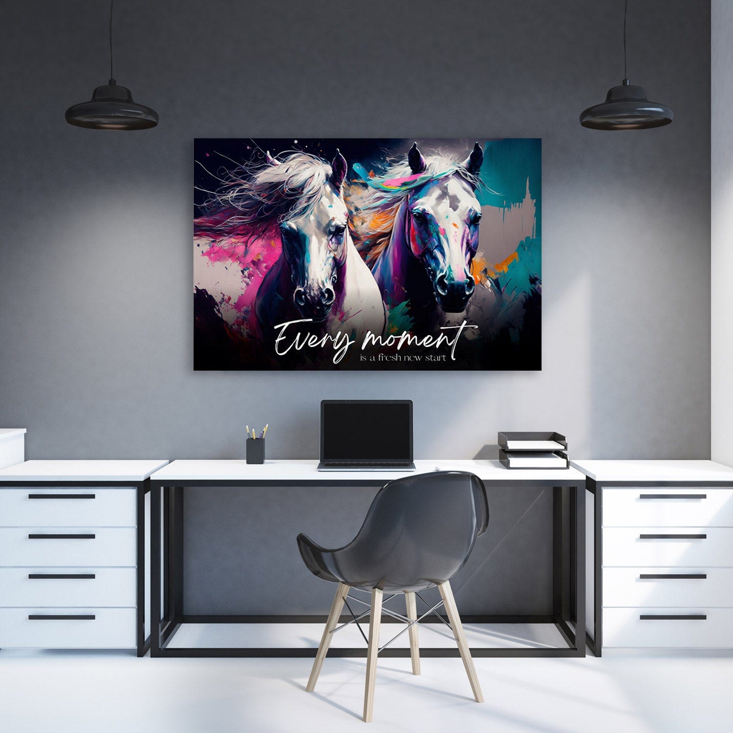 Abstract Horses Painting - Every moment is a fresh new start quote Wall Art | Inspirational Wall Art Motivational Wall Art Quotes Office Art | ImpaktMaker Exclusive Canvas Art Landscape