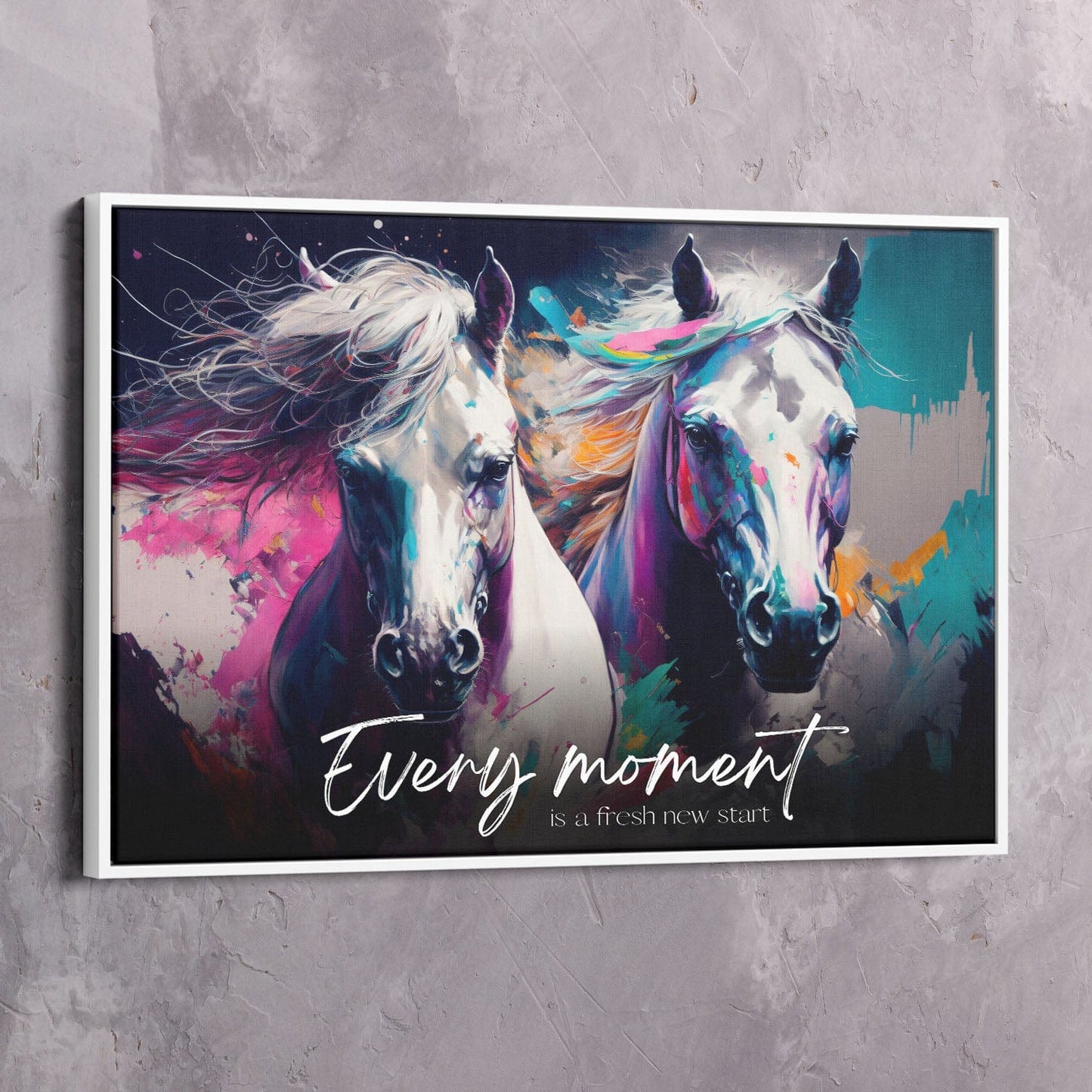 Abstract Horses Painting - Every moment is a fresh new start quote Wall Art | Inspirational Wall Art Motivational Wall Art Quotes Office Art | ImpaktMaker Exclusive Canvas Art Landscape