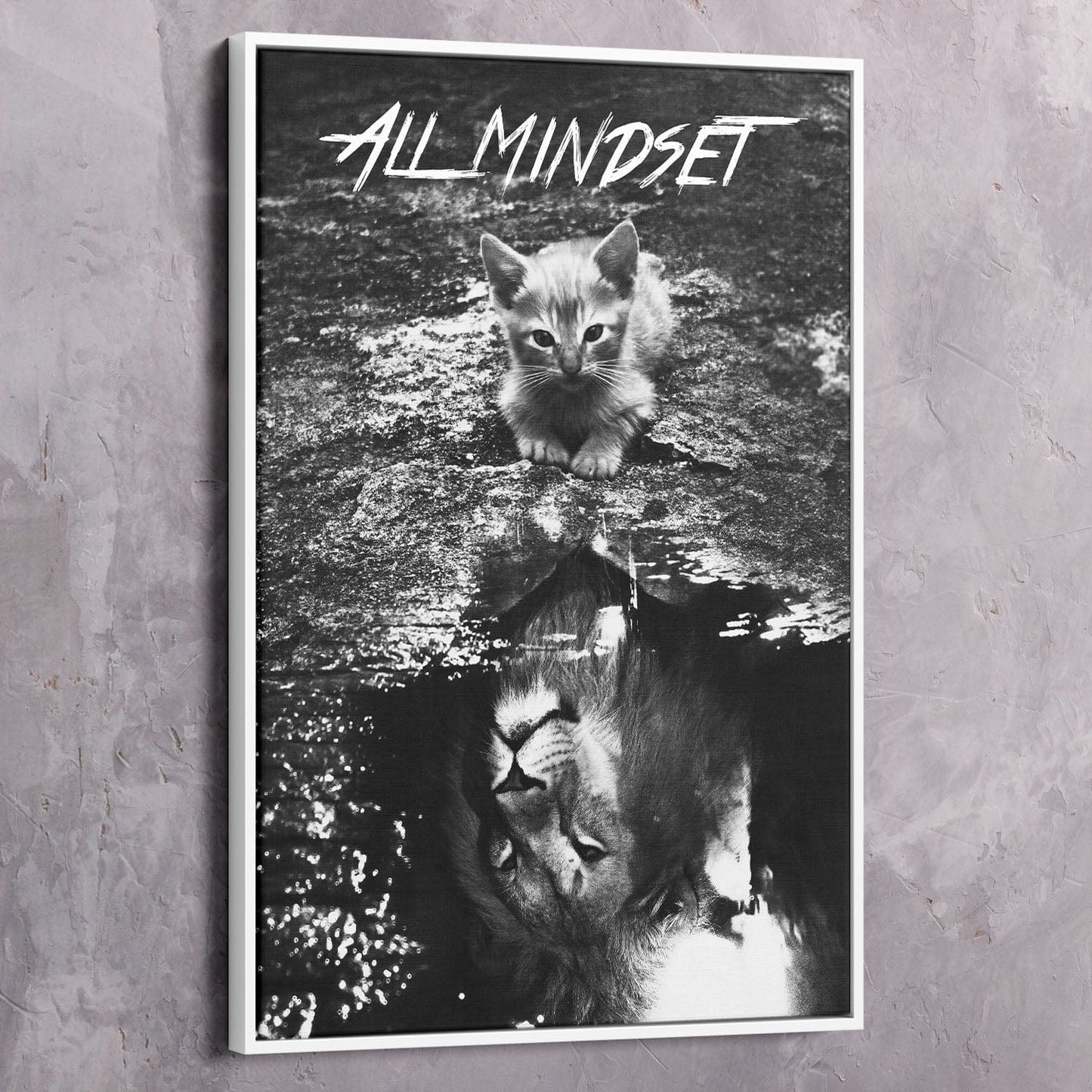 All Mindset Kitten Reflection Wall Art | Inspirational Wall Art Motivational Wall Art Quotes Office Art | ImpaktMaker Exclusive Canvas Art Portrait