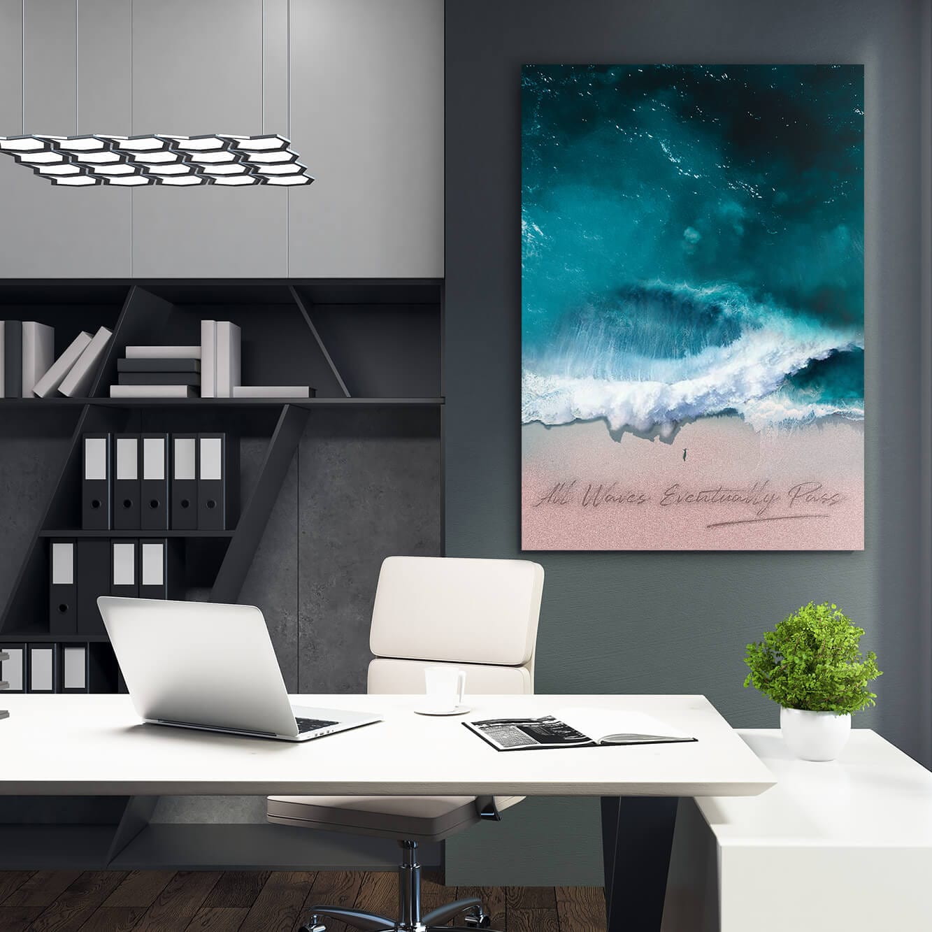 All Waves Eventually Pass Art Wall Art | Inspirational Wall Art Motivational Wall Art Quotes Office Art | ImpaktMaker Exclusive Canvas Art Portrait