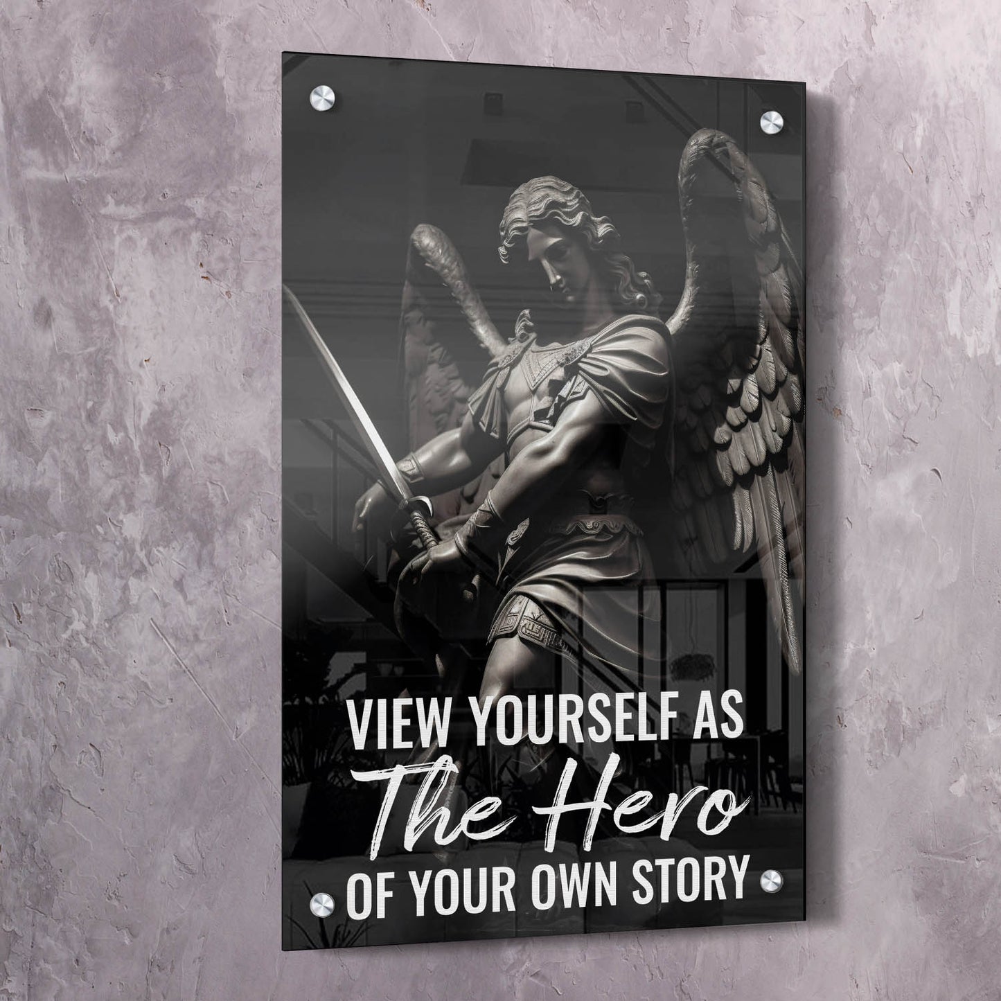 Archangel Statue - Hero of Your Own Story Quote Wall Art | Inspirational Wall Art Motivational Wall Art Quotes Office Art | ImpaktMaker Exclusive Canvas Art Portrait