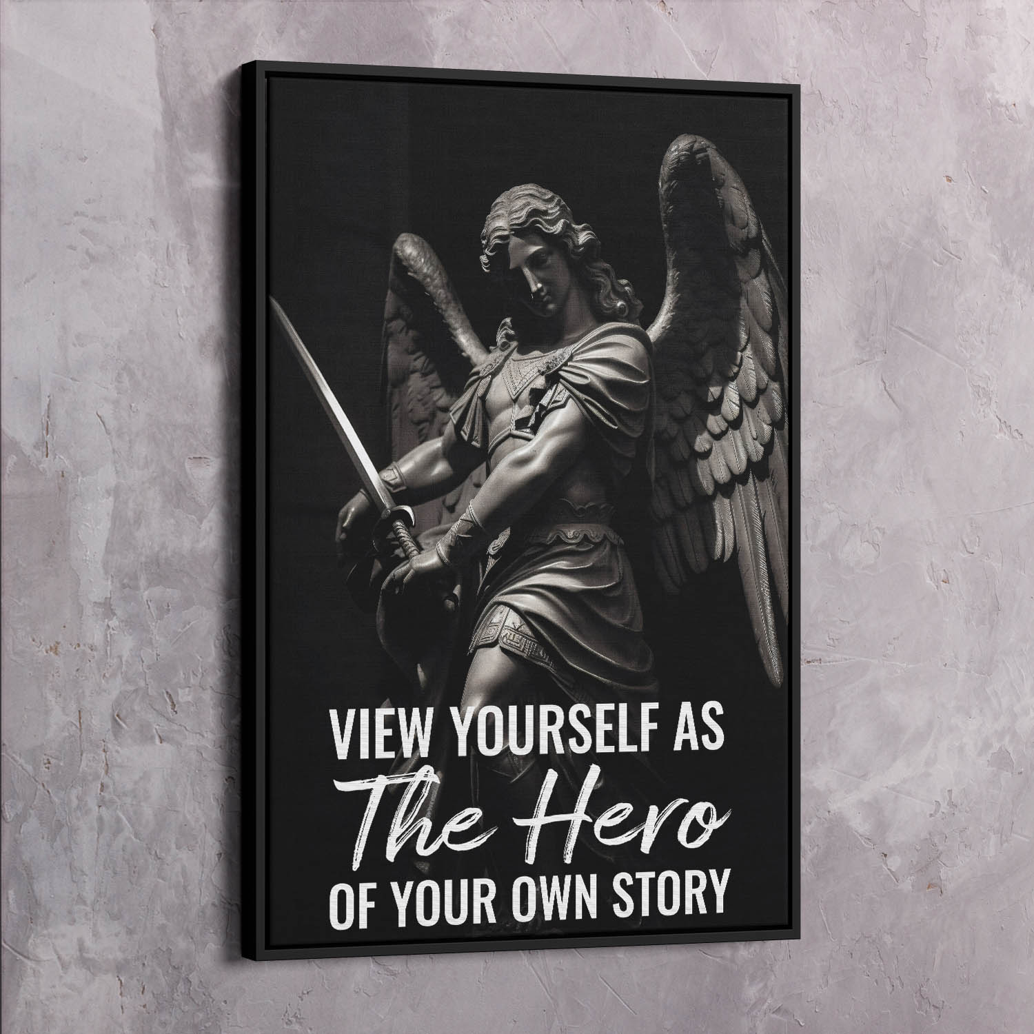 Archangel Statue - Hero of Your Own Story Quote Wall Art | Inspirational Wall Art Motivational Wall Art Quotes Office Art | ImpaktMaker Exclusive Canvas Art Portrait