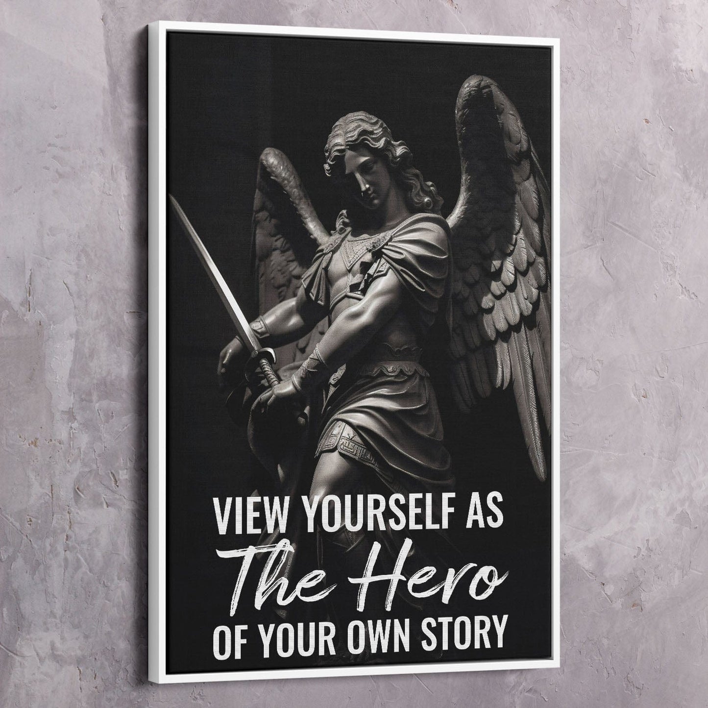 Archangel Statue - Hero of Your Own Story Quote Wall Art | Inspirational Wall Art Motivational Wall Art Quotes Office Art | ImpaktMaker Exclusive Canvas Art Portrait