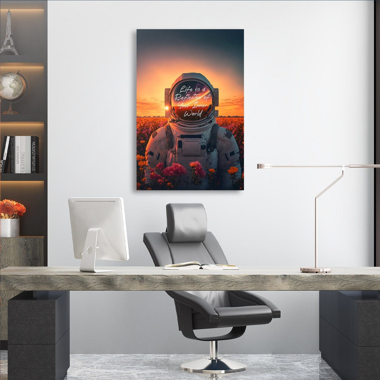 Astronaut Flowers - Life Reflects Your Inner World Quote Wall Art | Inspirational Wall Art Motivational Wall Art Quotes Office Art | ImpaktMaker Exclusive Canvas Art Portrait