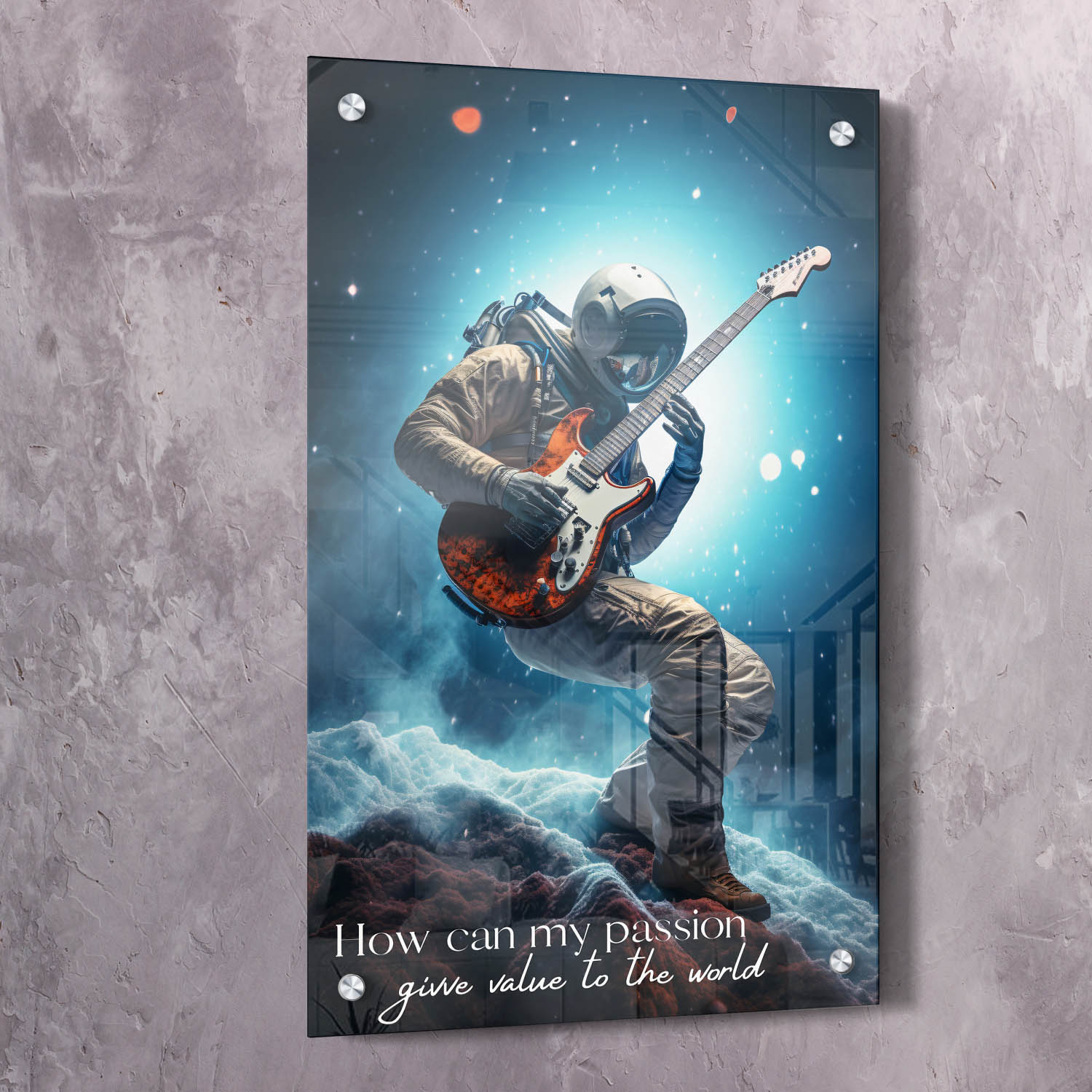 Astronaut Guitar - How Can My Passion Give Value Quote Wall Art | Inspirational Wall Art Motivational Wall Art Quotes Office Art | ImpaktMaker Exclusive Canvas Art Portrait