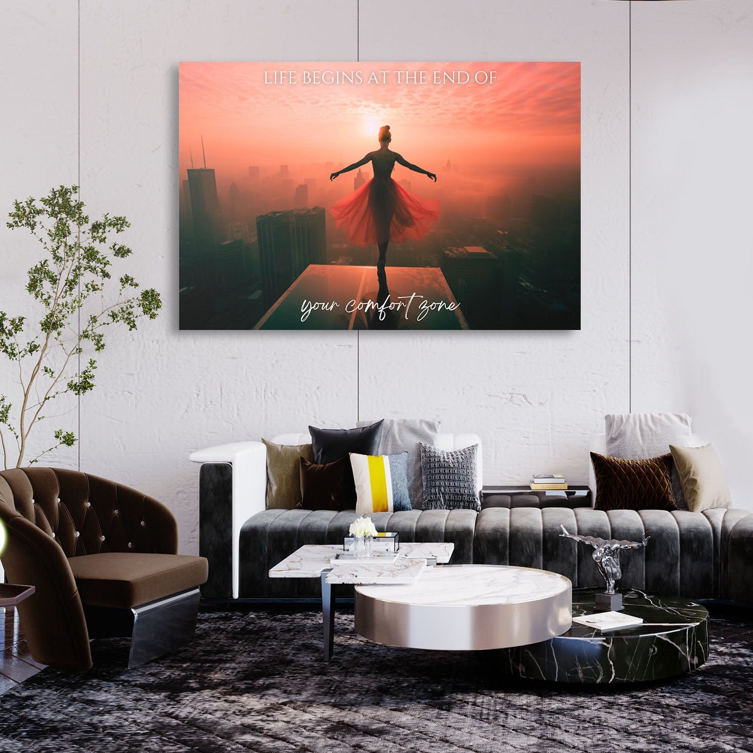 Ballet Dancer Edge - Life begins at the end of your comfort zone Wall Art | Inspirational Wall Art Motivational Wall Art Quotes Office Art | ImpaktMaker Exclusive Canvas Art Landscape