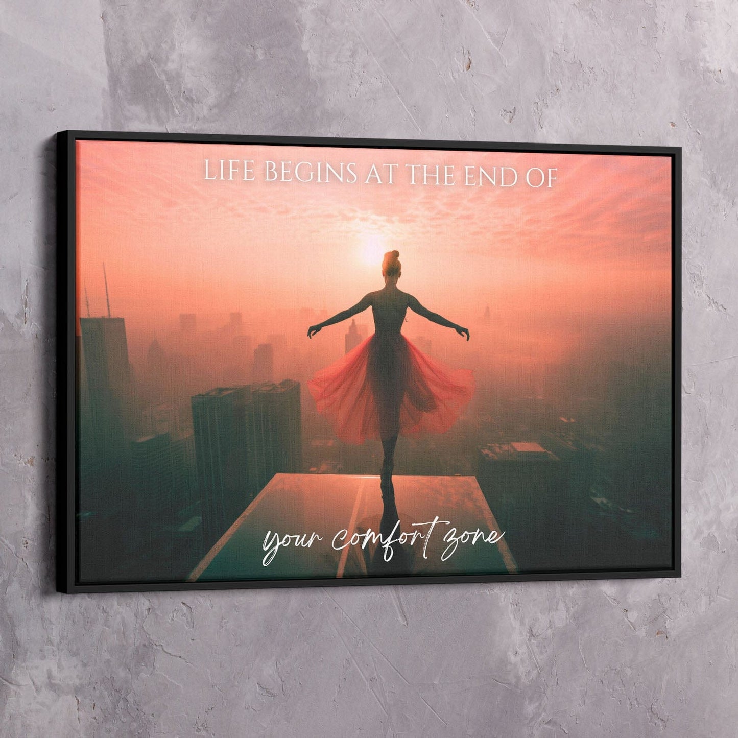 Ballet Dancer Edge - Life begins at the end of your comfort zone Wall Art | Inspirational Wall Art Motivational Wall Art Quotes Office Art | ImpaktMaker Exclusive Canvas Art Landscape