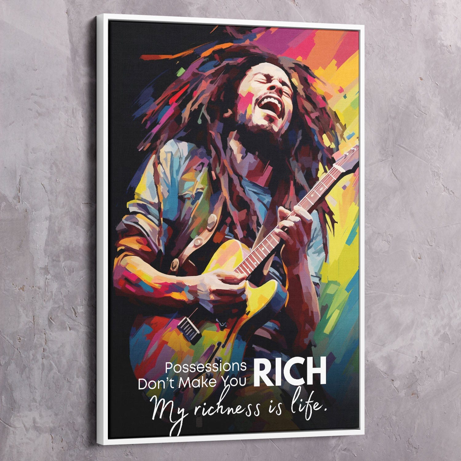 Bob Marley Painting - Possessions Don’t Make You Rich Quote Wall Art | Inspirational Wall Art Motivational Wall Art Quotes Office Art | ImpaktMaker Exclusive Canvas Art Portrait