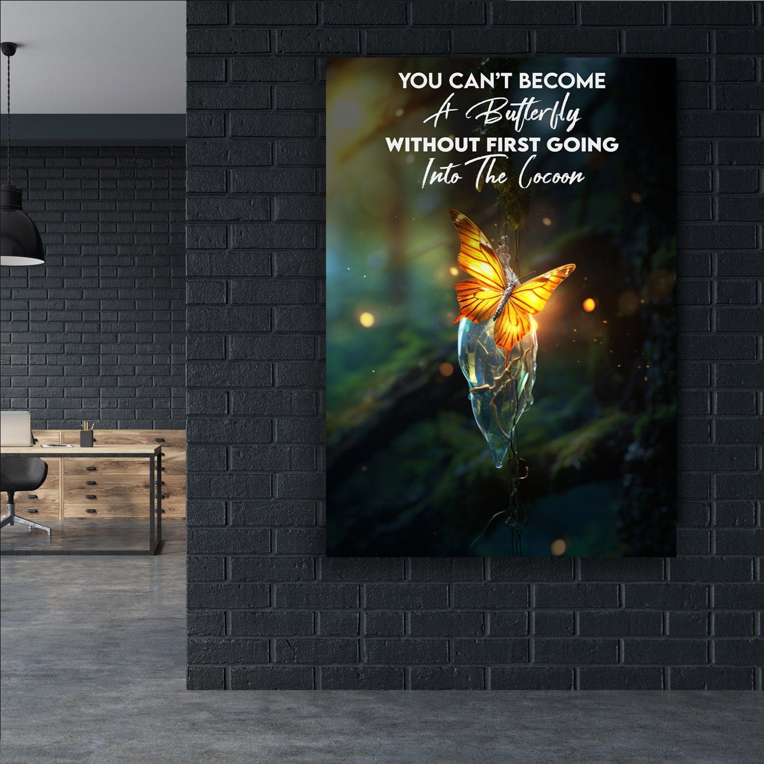 Butterfly Going Into the Cocoon Wall Art | Inspirational Wall Art Motivational Wall Art Quotes Office Art | ImpaktMaker Exclusive Canvas Art Portrait