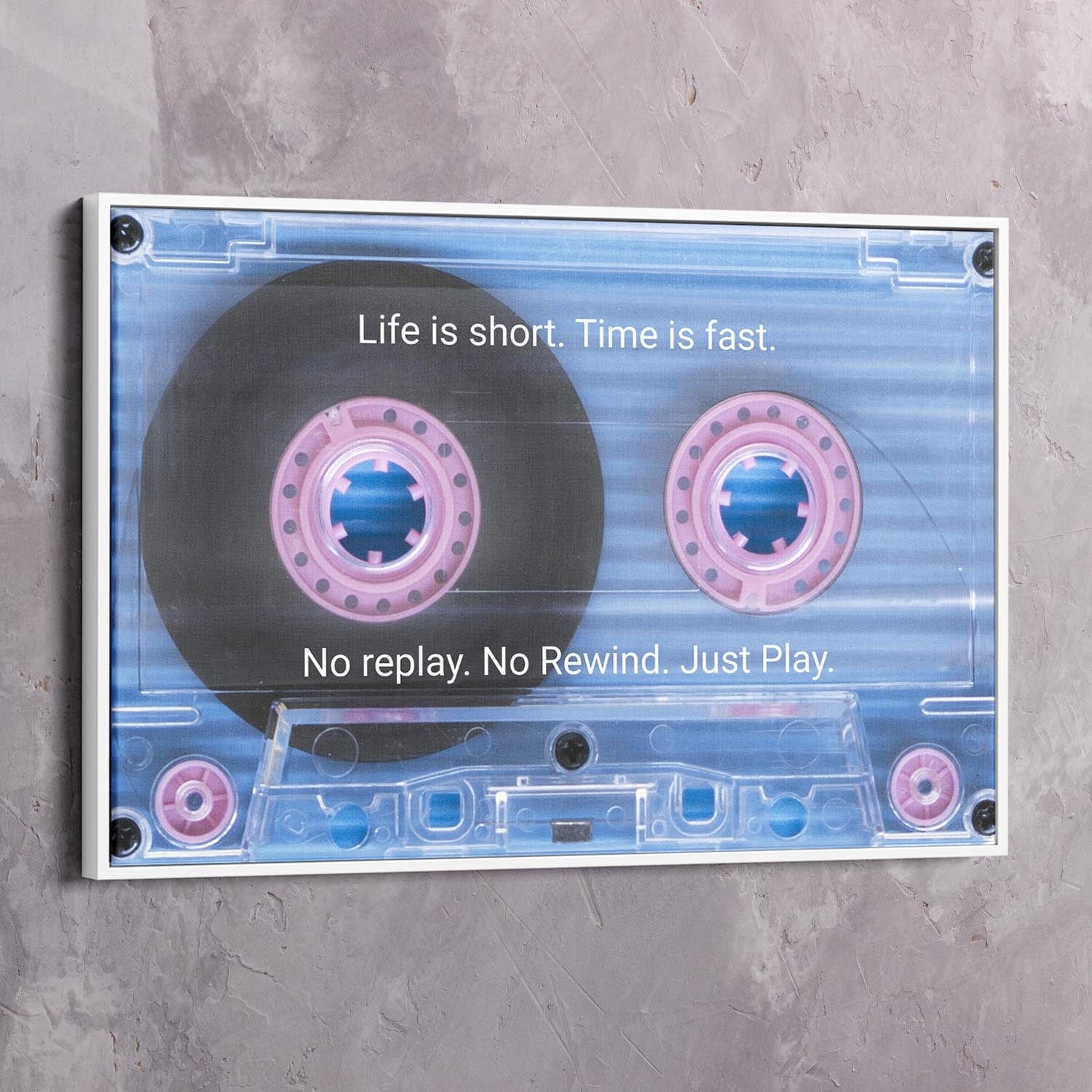 Cassette Tape Life is Short - Time is Fast Wall Art | Inspirational Wall Art Motivational Wall Art Quotes Office Art | ImpaktMaker Exclusive Canvas Art Landscape