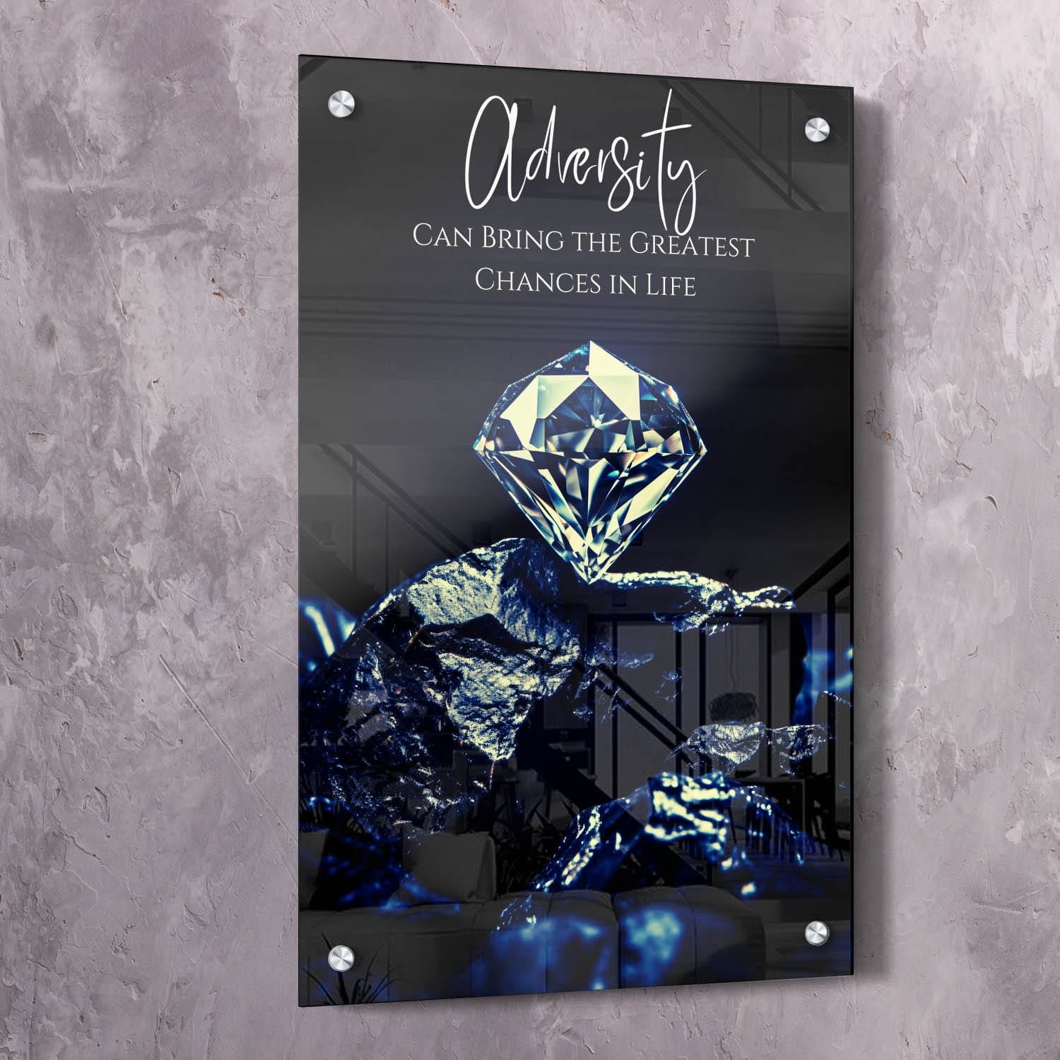 Coal's Diamond - Adversity can bring the greatest chances in life Quote Wall Art | Inspirational Wall Art Motivational Wall Art Quotes Office Art | ImpaktMaker Exclusive Canvas Art Portrait