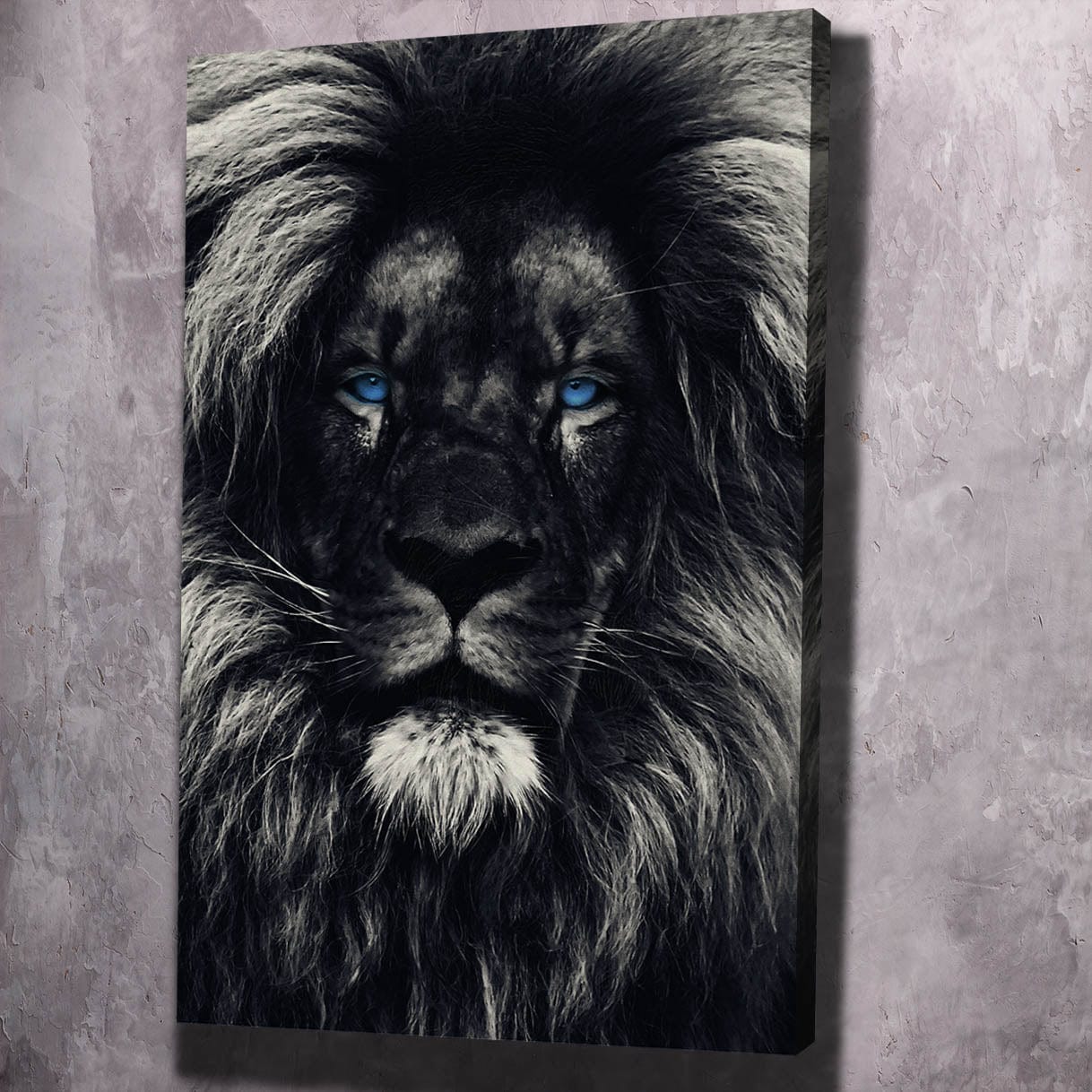Dark Lion Blue Eyes Wall Art | Inspirational Wall Art Motivational Wall Art Quotes Office Art | ImpaktMaker Exclusive Canvas Art Portrait