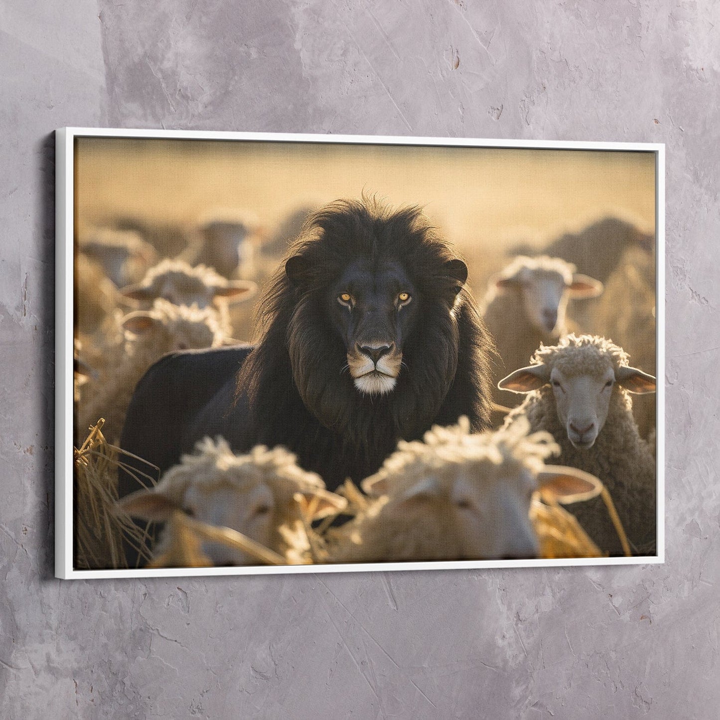 Embrace Courage: Lion Leading Sheep Wall Art for Fearless Leadership Canvas Art Landscape