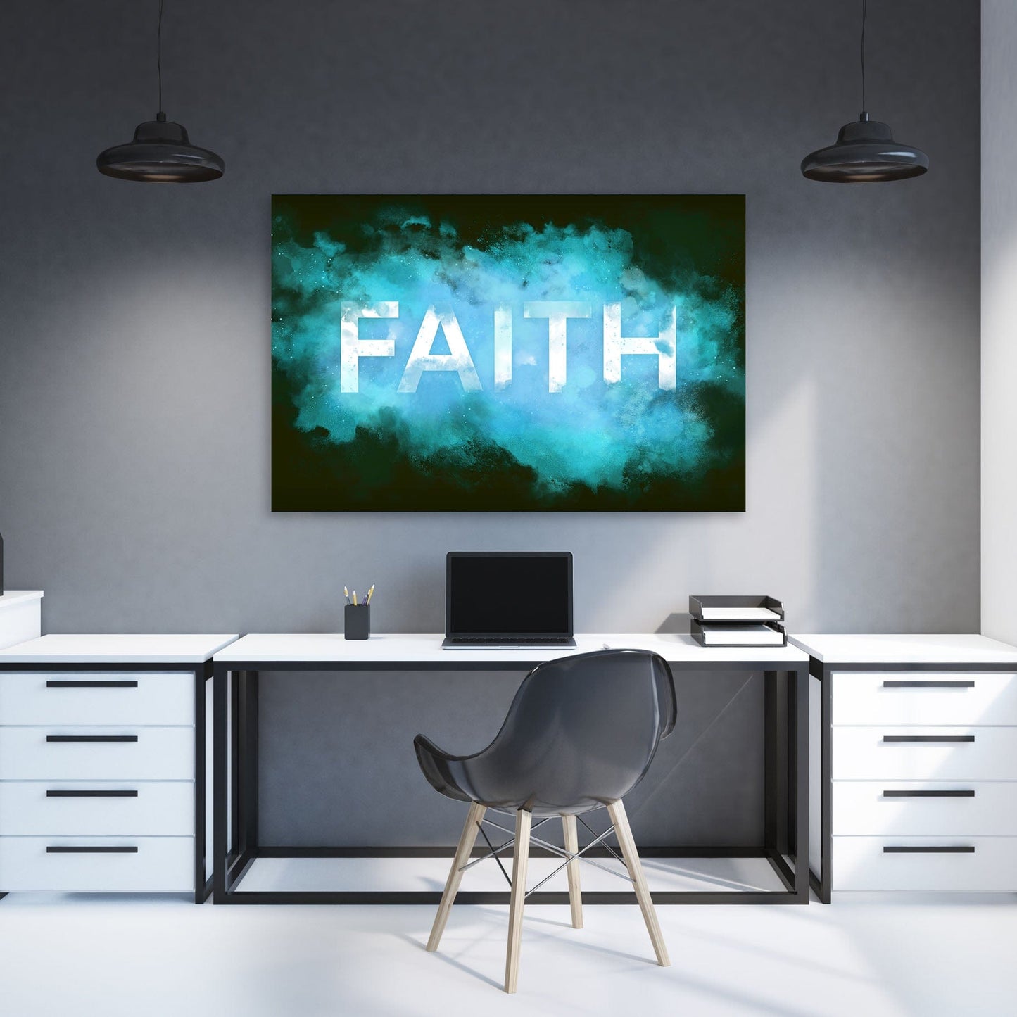 FAITH Smoke Wall Art | Inspirational Wall Art Motivational Wall Art Quotes Office Art | ImpaktMaker Exclusive Canvas Art Landscape
