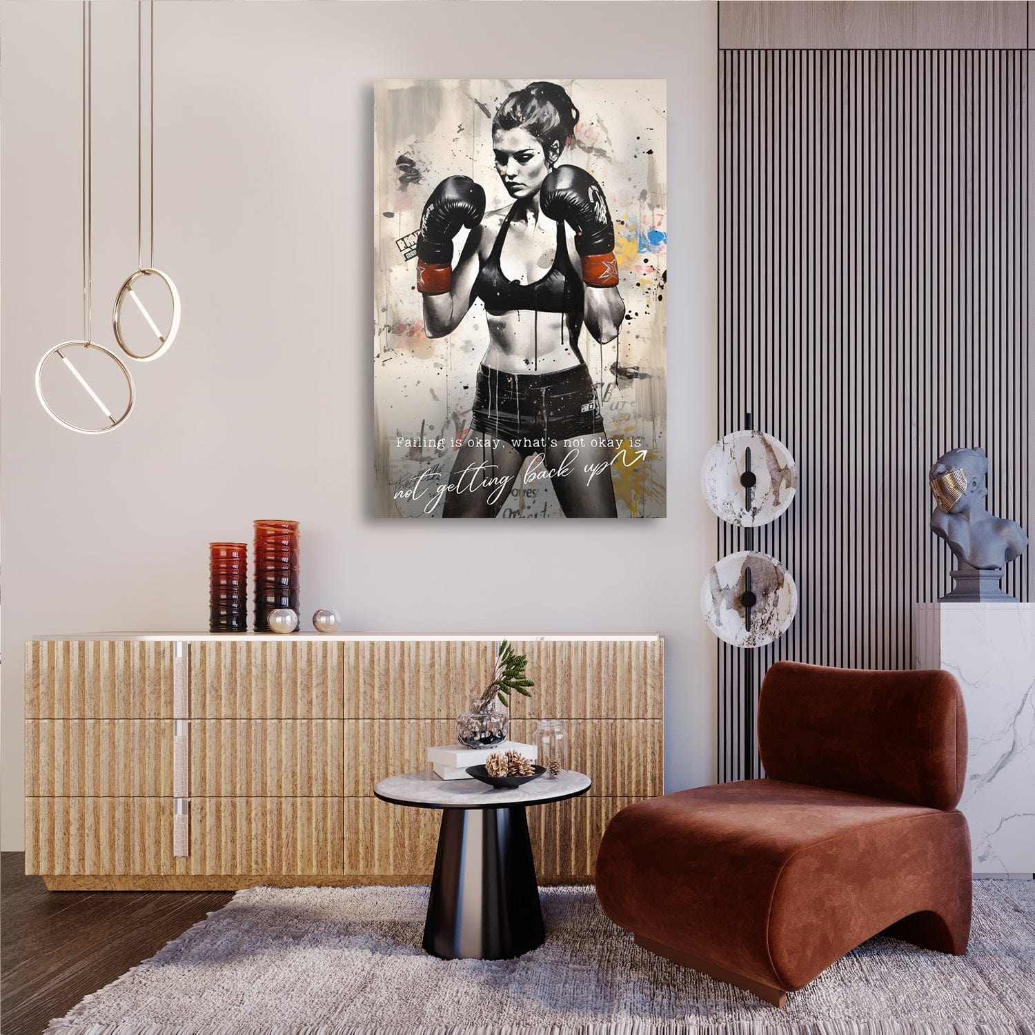 Female Boxer - Falling Is Okay Quote Wall Art | Inspirational Wall Art Motivational Wall Art Quotes Office Art | ImpaktMaker Exclusive Canvas Art Portrait