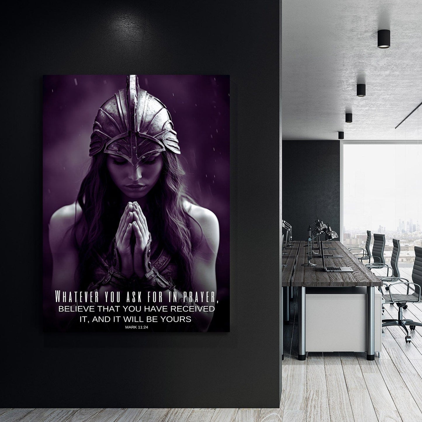 Female Warrior - Whatever you ask for in prayer, believe that you have received it - Mark 11:24 Scripture Wall Art | Inspirational Wall Art Motivational Wall Art Quotes Office Art | ImpaktMaker Exclusive Canvas Art Portrait