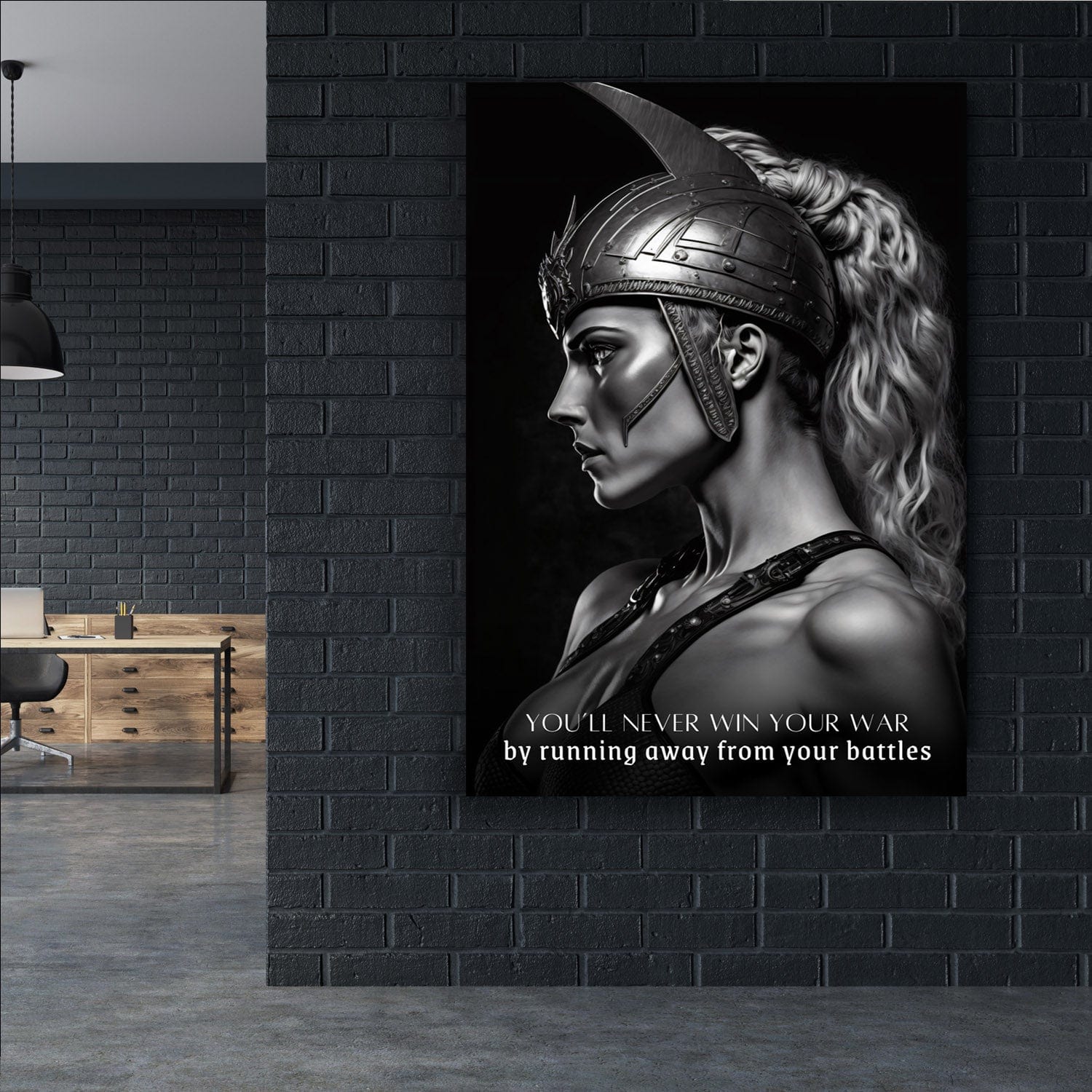 Female Warrior - You’ll Never Win Your War Quote Wall Art | Inspirational Wall Art Motivational Wall Art Quotes Office Art | ImpaktMaker Exclusive Canvas Art Portrait