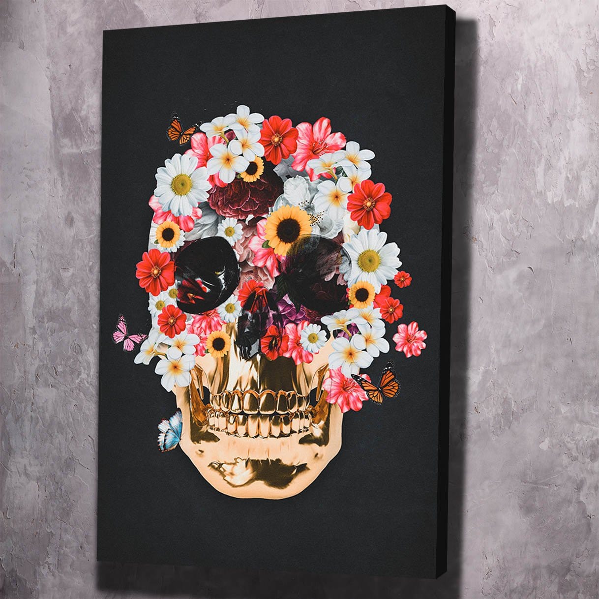 Flower Skull Wall Art | Inspirational Wall Art Motivational Wall Art Quotes Office Art | ImpaktMaker Exclusive Canvas Art Portrait