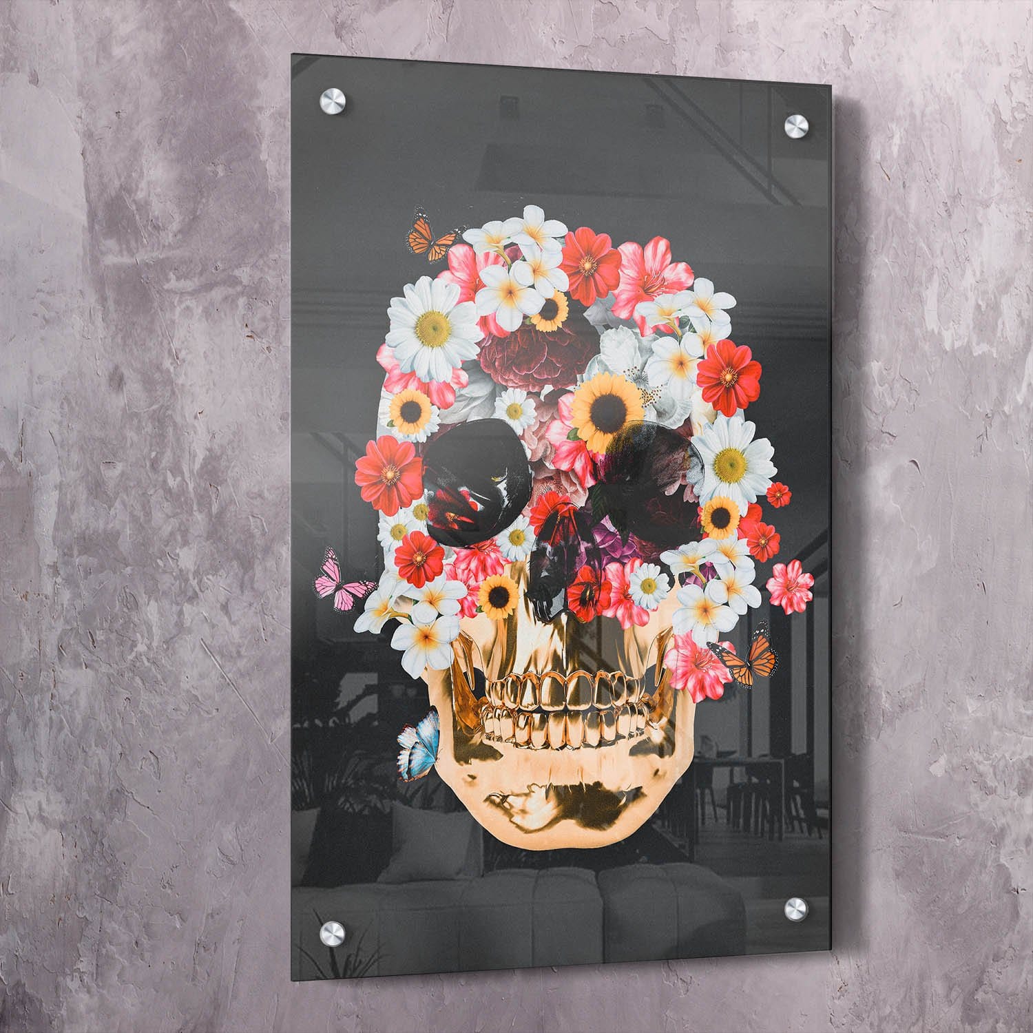 Flower Skull Wall Art | Inspirational Wall Art Motivational Wall Art Quotes Office Art | ImpaktMaker Exclusive Canvas Art Portrait