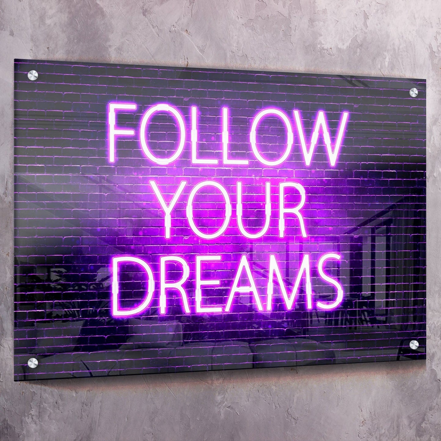 Follow Your Dreams Neon Wall Art Wall Art | Inspirational Wall Art Motivational Wall Art Quotes Office Art | ImpaktMaker Exclusive Canvas Art Landscape