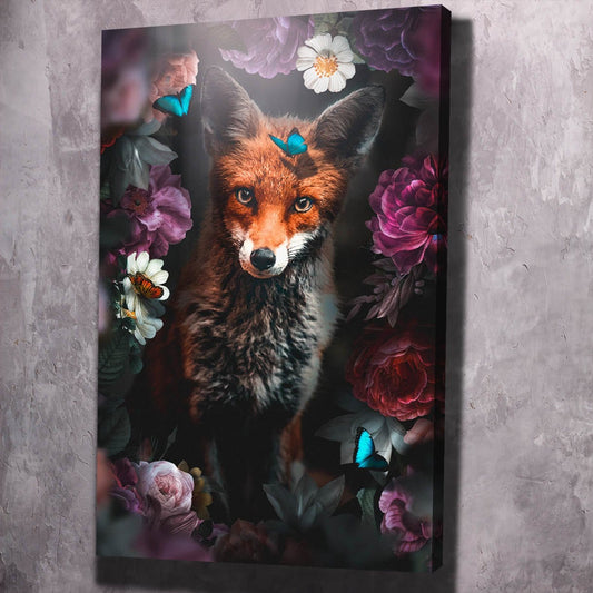 Fox in Flowers Wall Art | Inspirational Wall Art Motivational Wall Art Quotes Office Art | ImpaktMaker Exclusive Canvas Art Portrait