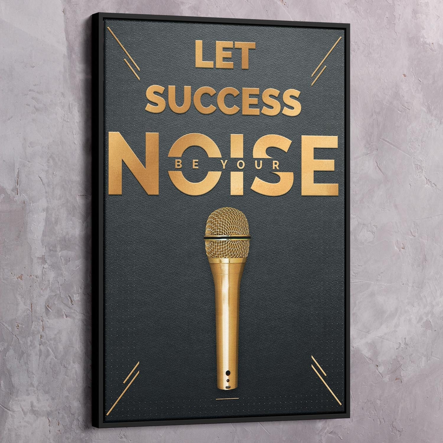 Golden Mic - Success Noise Wall Art | Inspirational Wall Art Motivational Wall Art Quotes Office Art | ImpaktMaker Exclusive Canvas Art Portrait