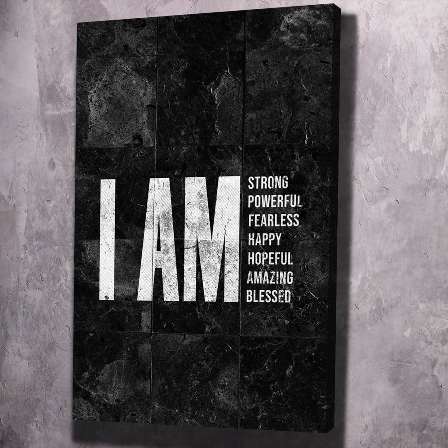 I AM Strong, Powerful, Fearless, Happy, Hopeful, Amazing, Blessed Wall Art | Inspirational Wall Art Motivational Wall Art Quotes Office Art | ImpaktMaker Exclusive Canvas Art Portrait