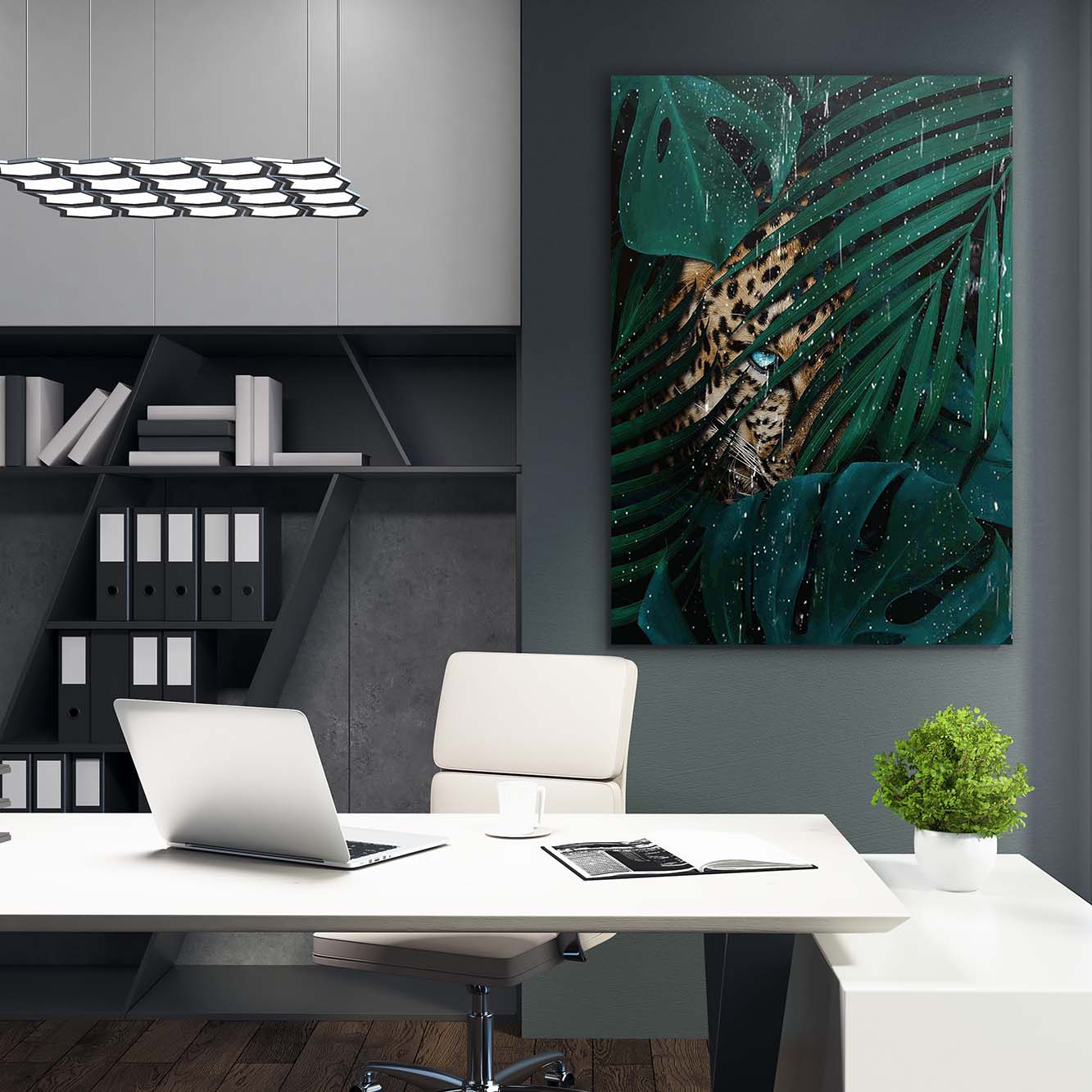 Leopard Dark Tropical Leaves Wall Art | Inspirational Wall Art Motivational Wall Art Quotes Office Art | ImpaktMaker Exclusive Canvas Art Portrait
