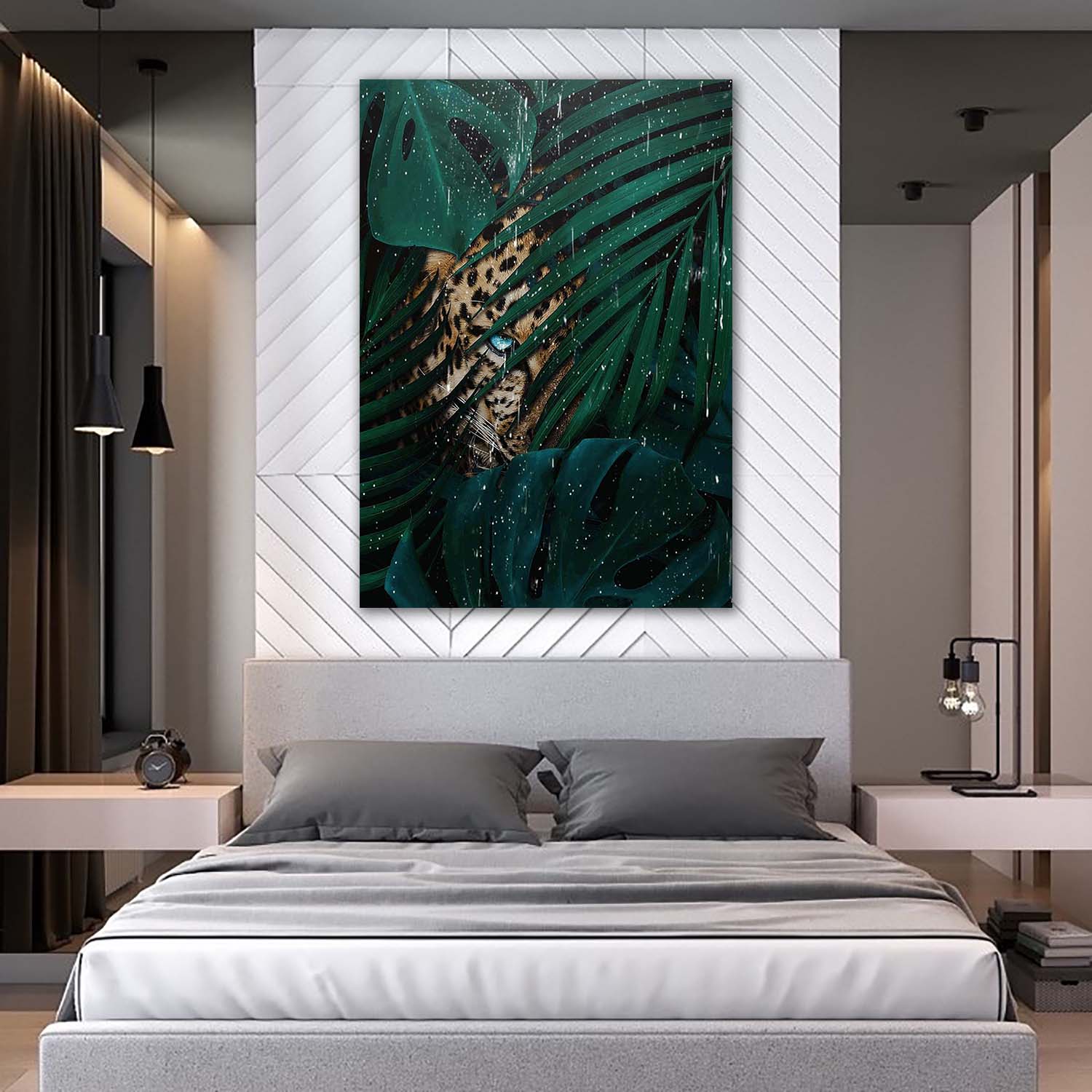 Leopard Dark Tropical Leaves Wall Art | Inspirational Wall Art Motivational Wall Art Quotes Office Art | ImpaktMaker Exclusive Canvas Art Portrait