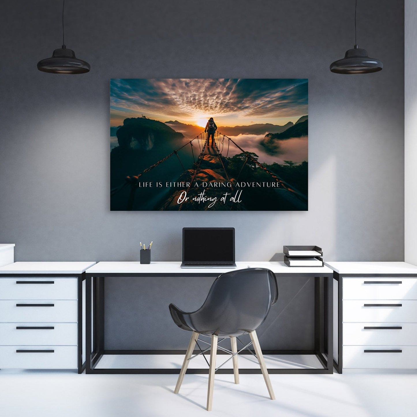 Life is either a daring adventure or nothing at all - Helen Keller Quote Wall Art | Inspirational Wall Art Motivational Wall Art Quotes Office Art | ImpaktMaker Exclusive Canvas Art Landscape