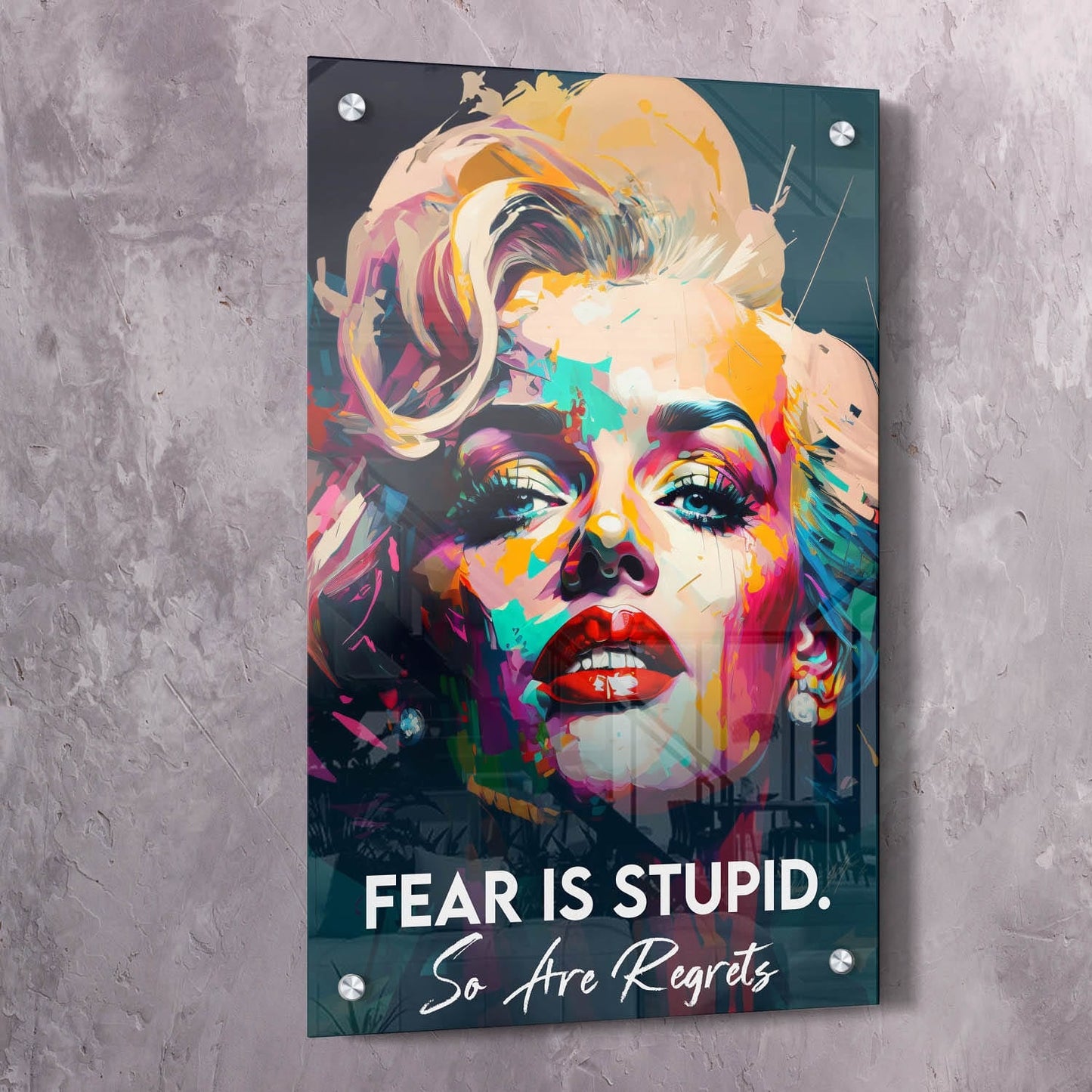Marilyn Monroe Inspired - Fear is Stupid Wall Art | Inspirational Wall Art Motivational Wall Art Quotes Office Art | ImpaktMaker Exclusive Canvas Art Portrait