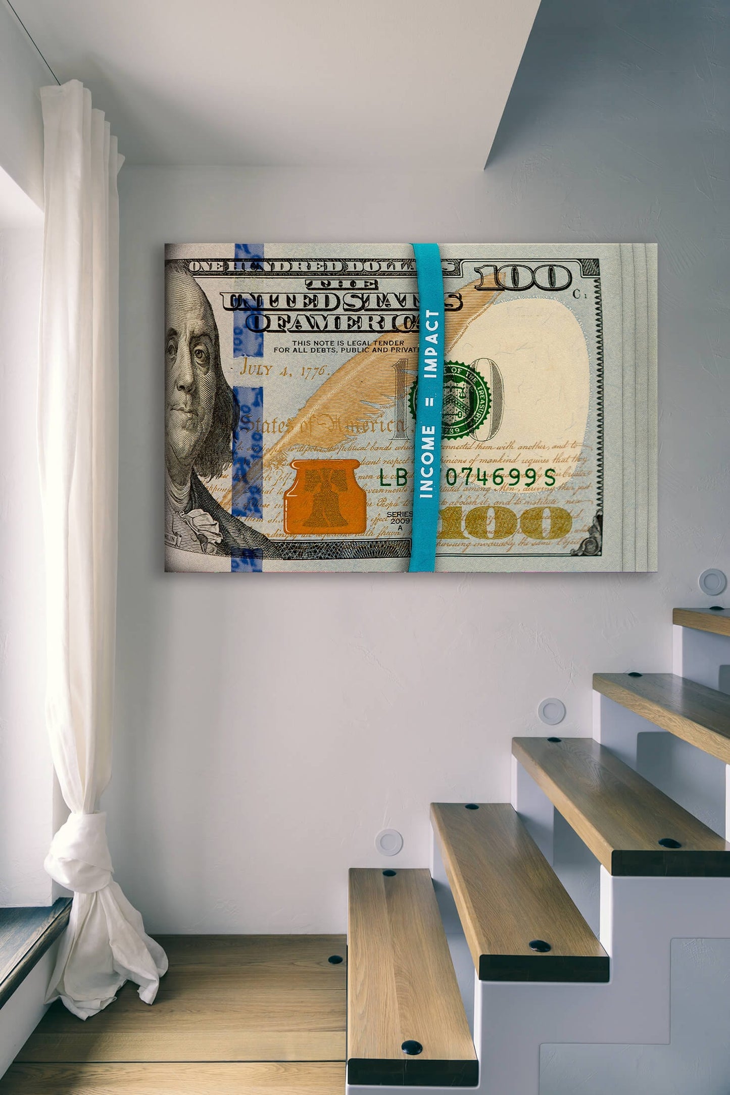 Money Rubber Band - Income = Impact Wall Art | Inspirational Wall Art Motivational Wall Art Quotes Office Art | ImpaktMaker Exclusive Canvas Art Landscape