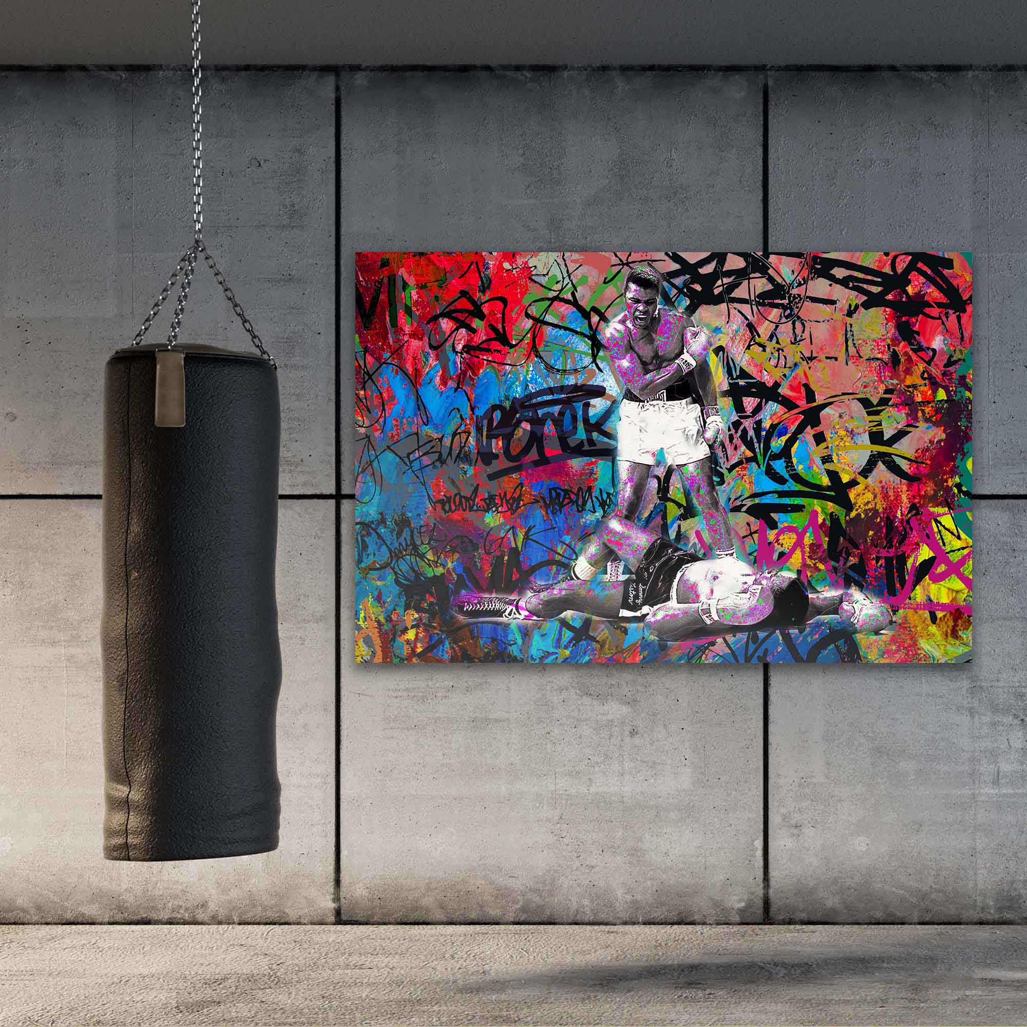 Muhammad Ali Mixed Media shipping Graffiti Art Painting on Photo Transfer Original Art on Handmade Canvas Home Decor Pop Art Gallery