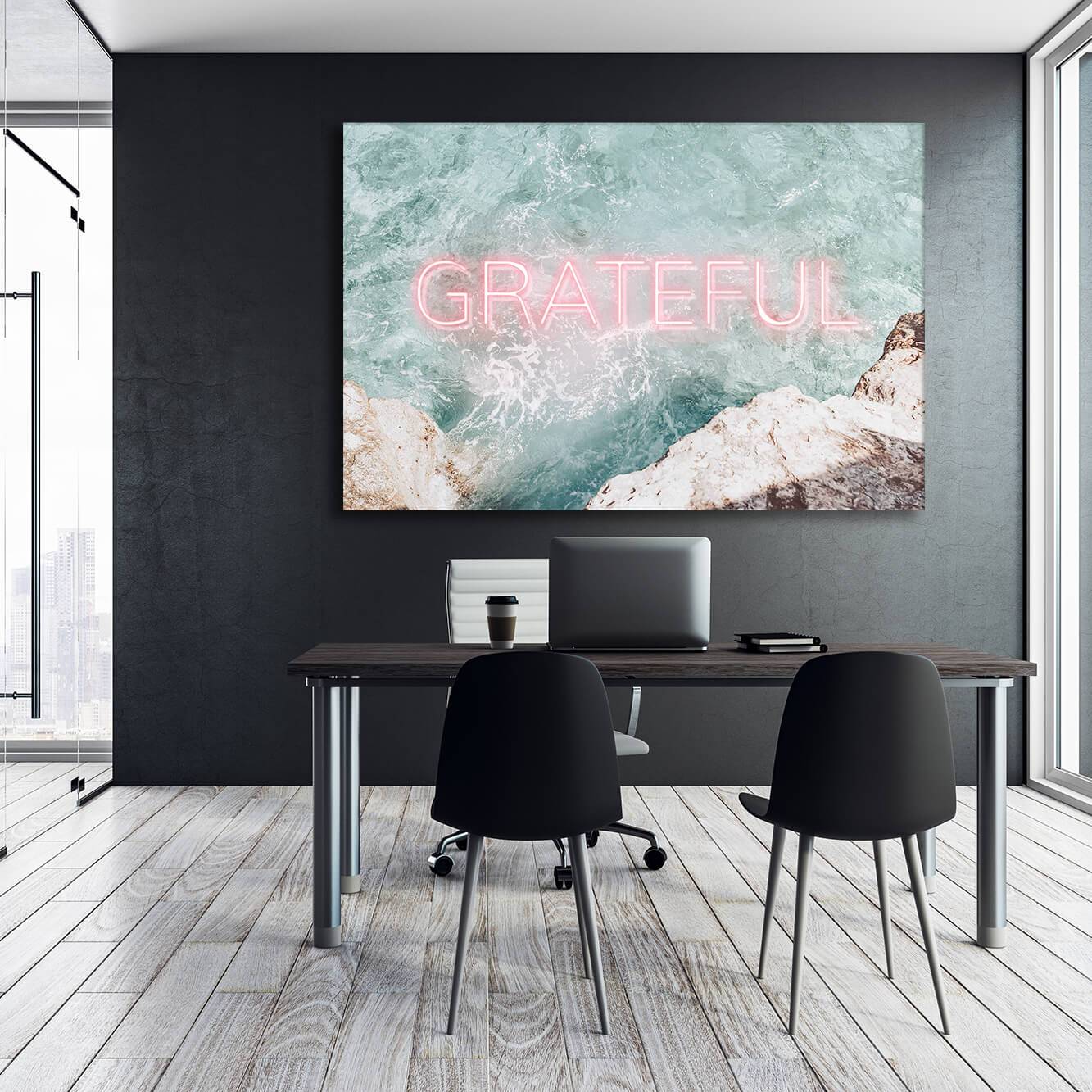 Neon Water - GRATEFUL Wall Art | Inspirational Wall Art Motivational Wall Art Quotes Office Art | ImpaktMaker Exclusive Canvas Art Landscape