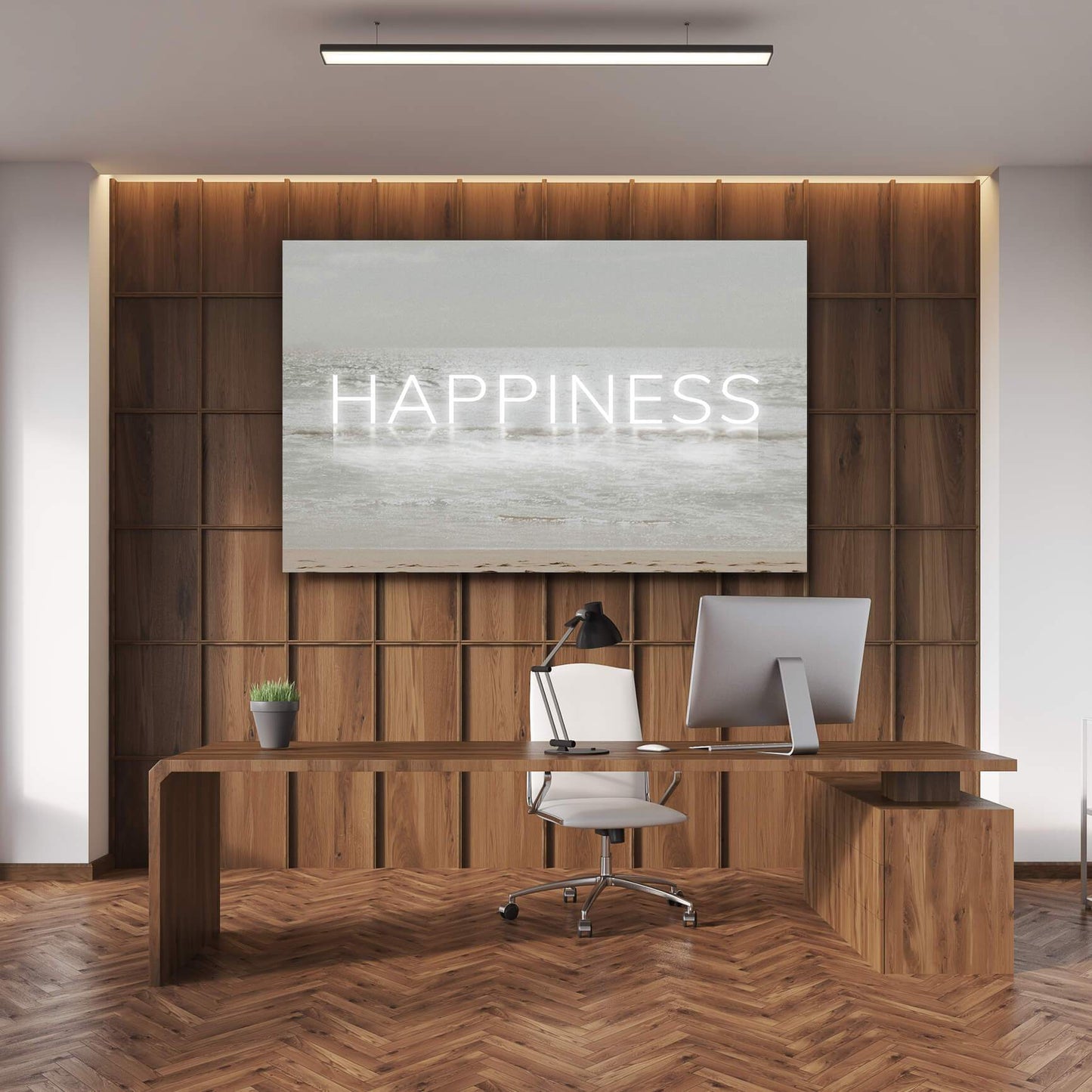 Neon Water - HAPPINESS Wall Art | Inspirational Wall Art Motivational Wall Art Quotes Office Art | ImpaktMaker Exclusive Canvas Art Landscape