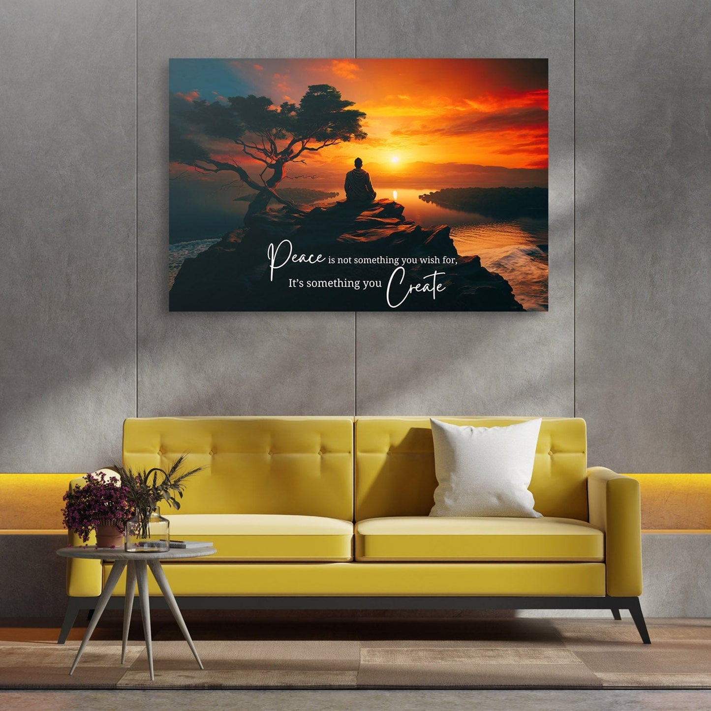 Peace is not something you wish for, it’s something you create. - Thich Nhat Hanh Quote Wall Art | Inspirational Wall Art Motivational Wall Art Quotes Office Art | ImpaktMaker Exclusive Canvas Art Landscape