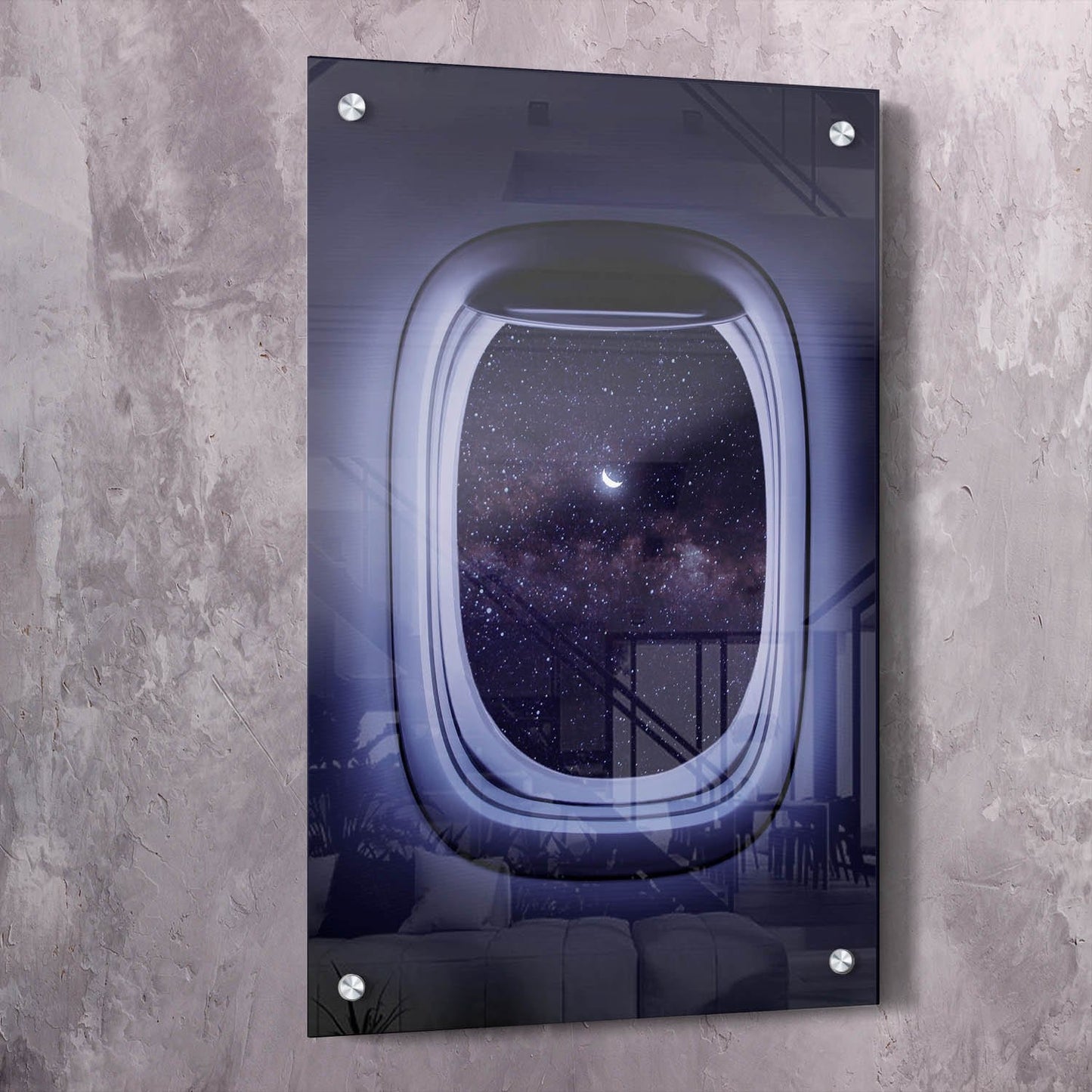 Plane Window Crescent Moon Wall Art | Inspirational Wall Art Motivational Wall Art Quotes Office Art | ImpaktMaker Exclusive Canvas Art Portrait