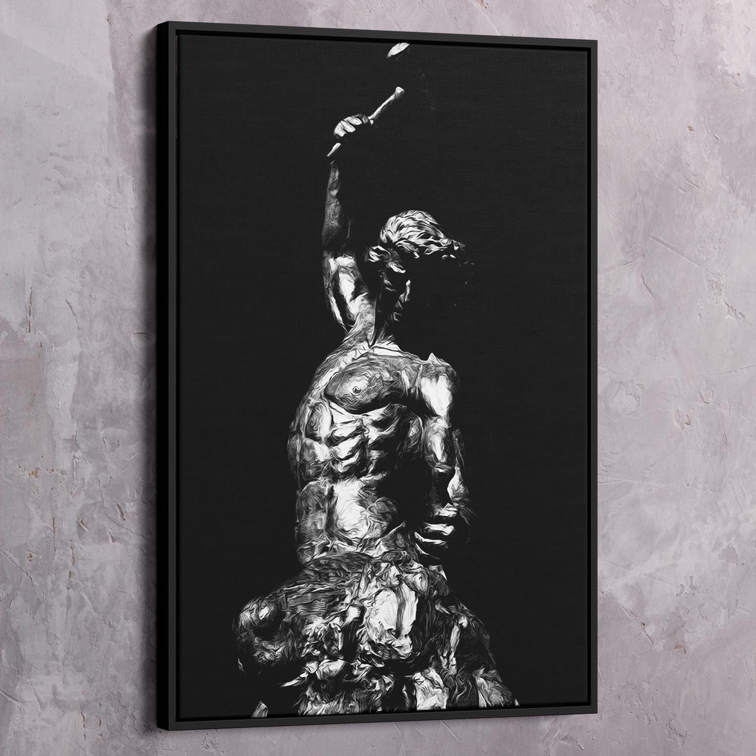 Self Made Man Statue Black White Wall Art | Inspirational Wall Art Motivational Wall Art Quotes Office Art | ImpaktMaker Exclusive Canvas Art Portrait