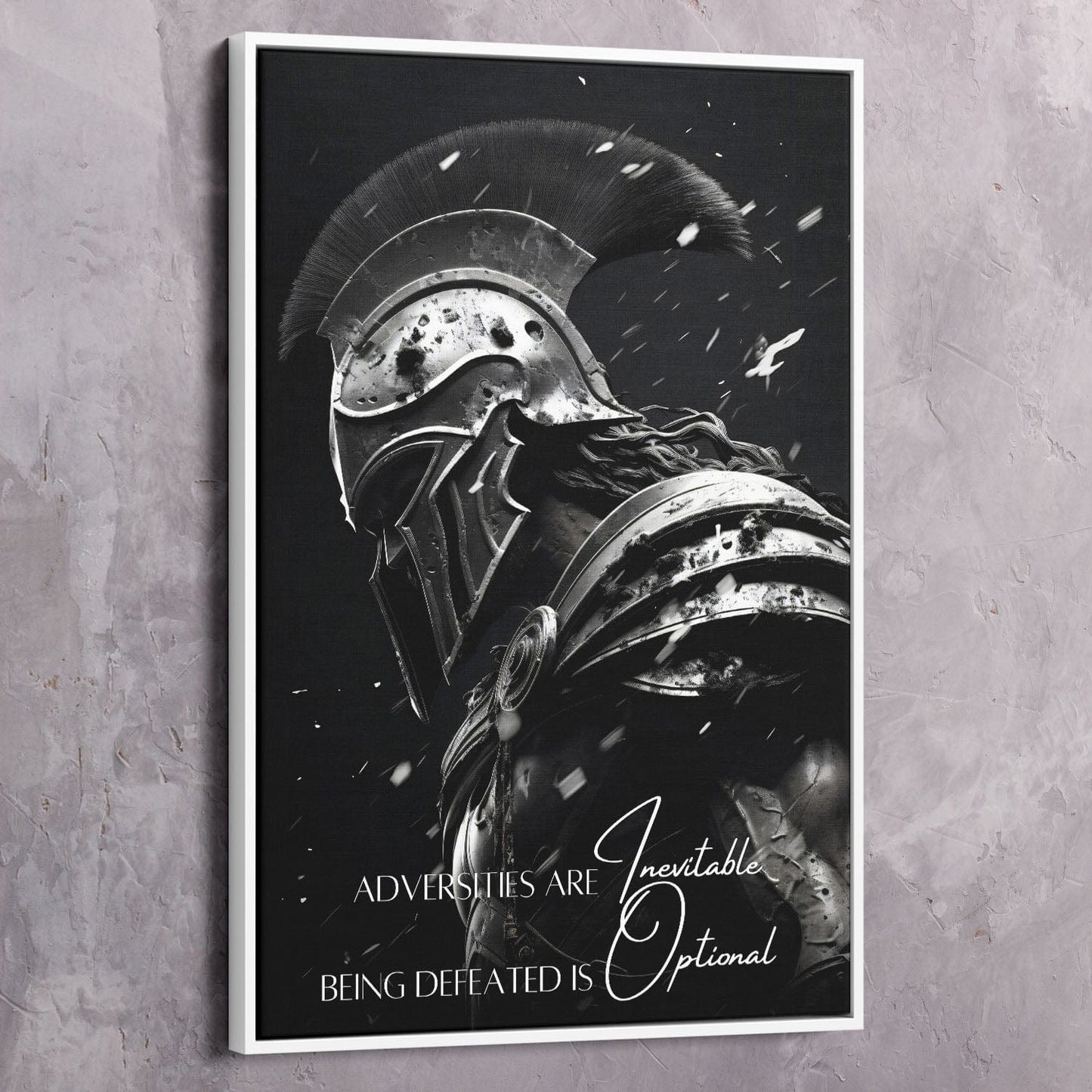 Spartan Warrior - Adversities are inevitable. Being defeated is optional. Quote Wall Art | Inspirational Wall Art Motivational Wall Art Quotes Office Art | ImpaktMaker Exclusive Canvas Art Portrait