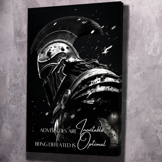 Spartan Warrior - Adversities are inevitable. Being defeated is optional. Quote Wall Art | Inspirational Wall Art Motivational Wall Art Quotes Office Art | ImpaktMaker Exclusive Canvas Art Portrait