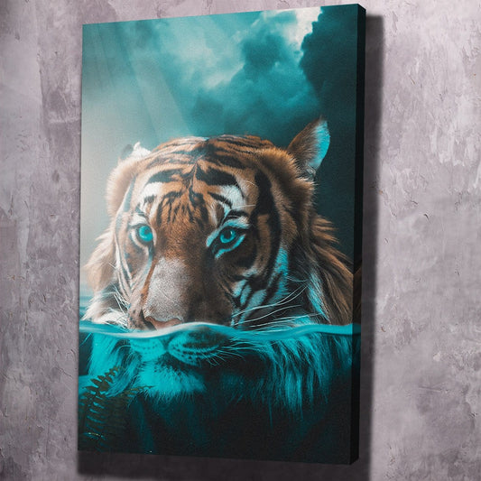 Swimming Tiger Wall Art | Inspirational Wall Art Motivational Wall Art Quotes Office Art | ImpaktMaker Exclusive Canvas Art Portrait