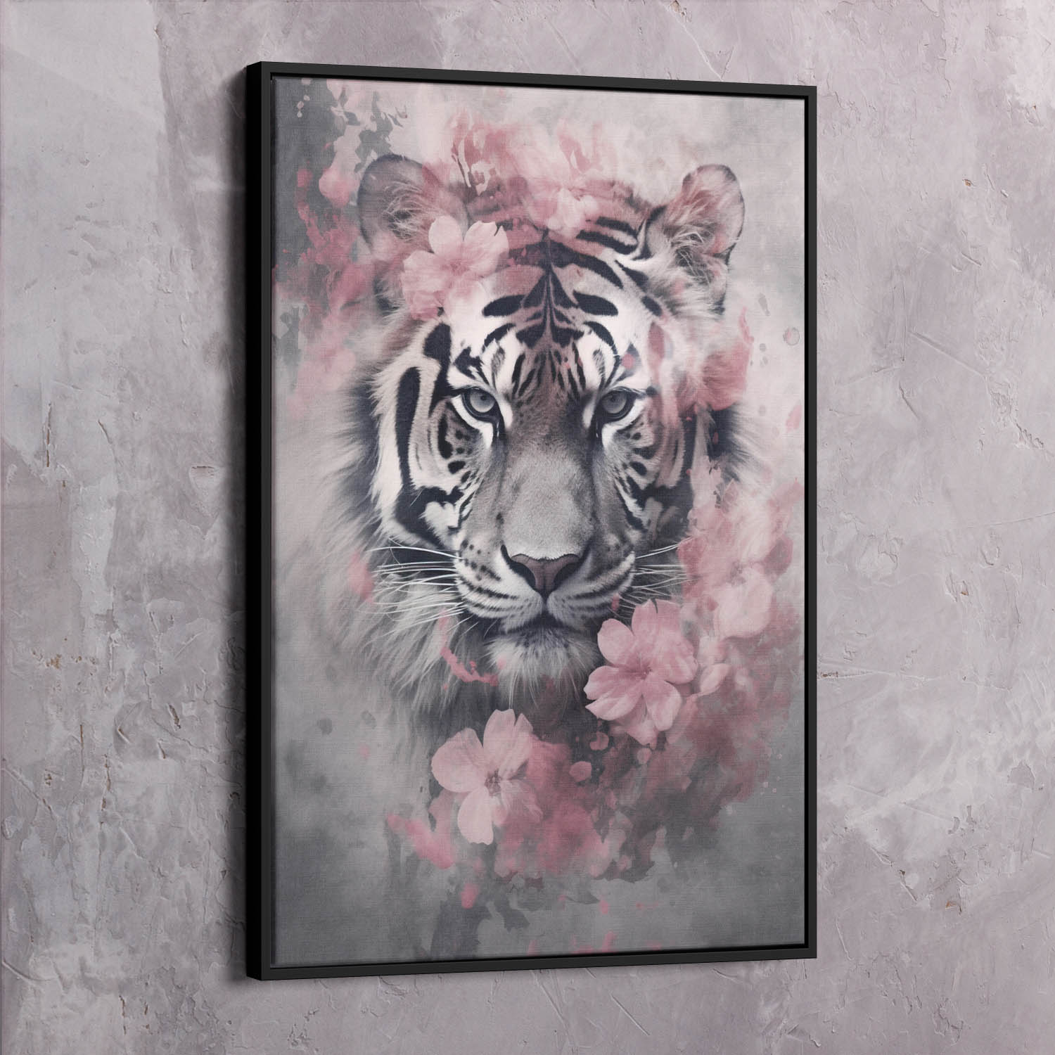 Tiger Pink Flowers - Change Yourself Not Circumstances Quote Wall Art | Inspirational Wall Art Motivational Wall Art Quotes Office Art | ImpaktMaker Exclusive Canvas Art Portrait