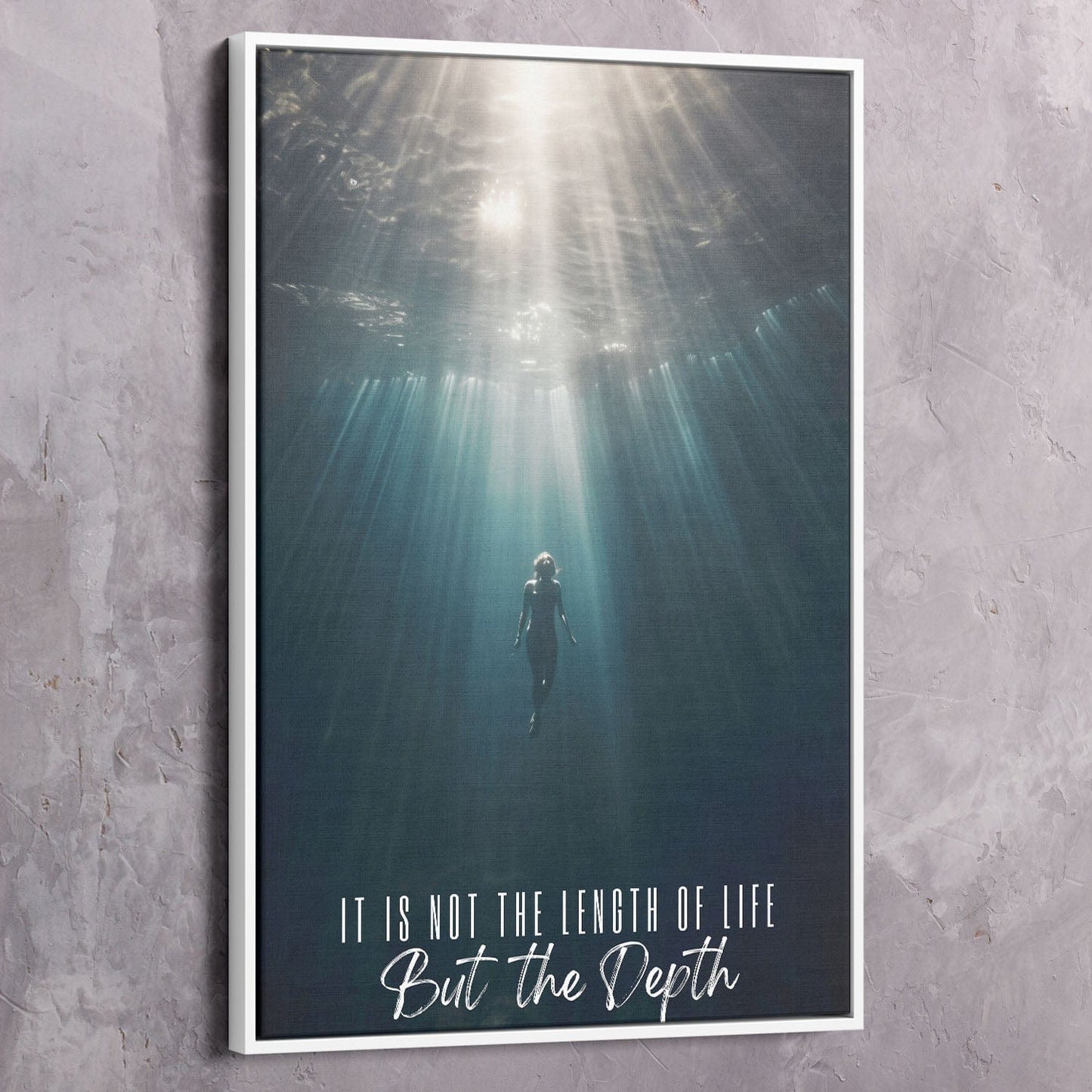 Underwater - It is not the length of life but the depth - Ralph Waldo Emerson Quote Wall Art | Inspirational Wall Art Motivational Wall Art Quotes Office Art | ImpaktMaker Exclusive Canvas Art Portrait