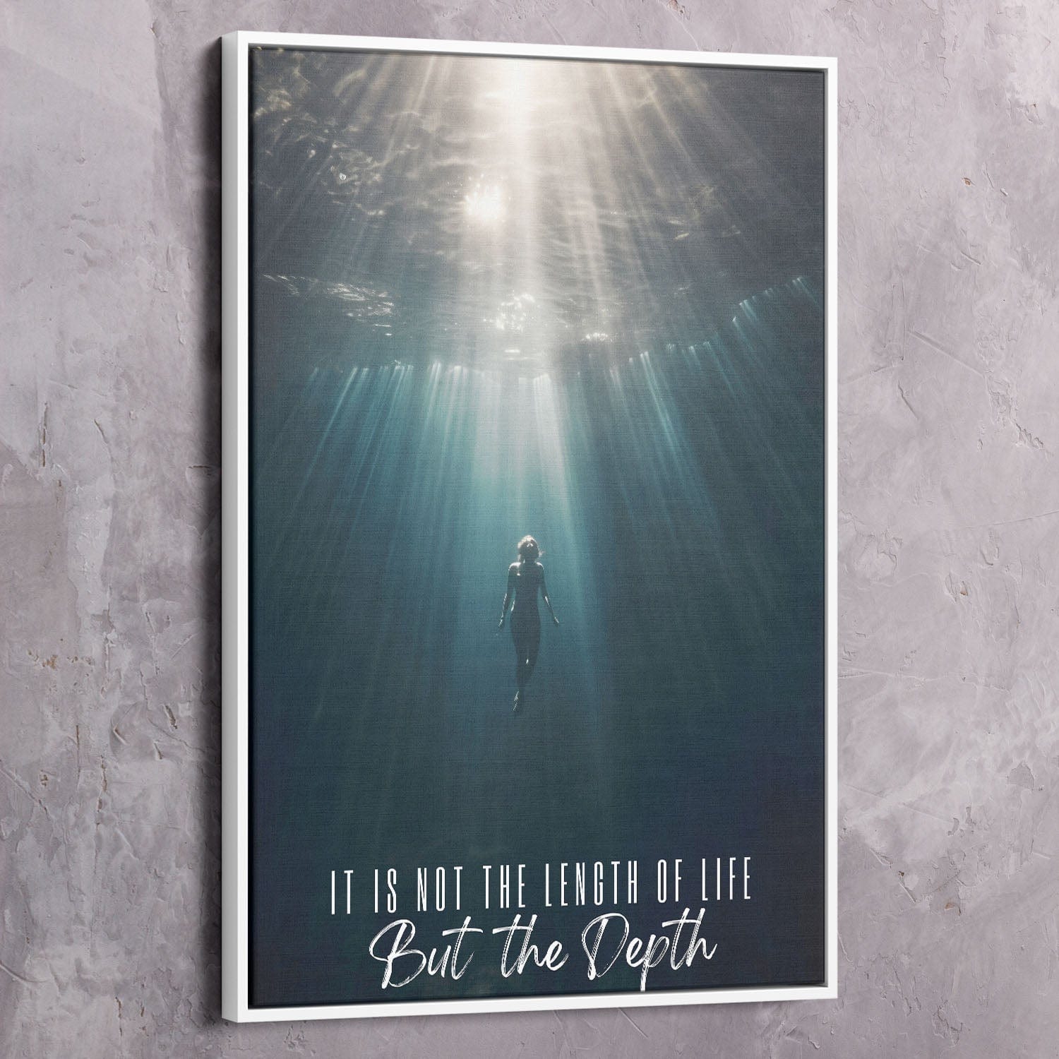 Underwater - It is not the length of life but the depth - Ralph Waldo Emerson Quote Wall Art | Inspirational Wall Art Motivational Wall Art Quotes Office Art | ImpaktMaker Exclusive Canvas Art Portrait